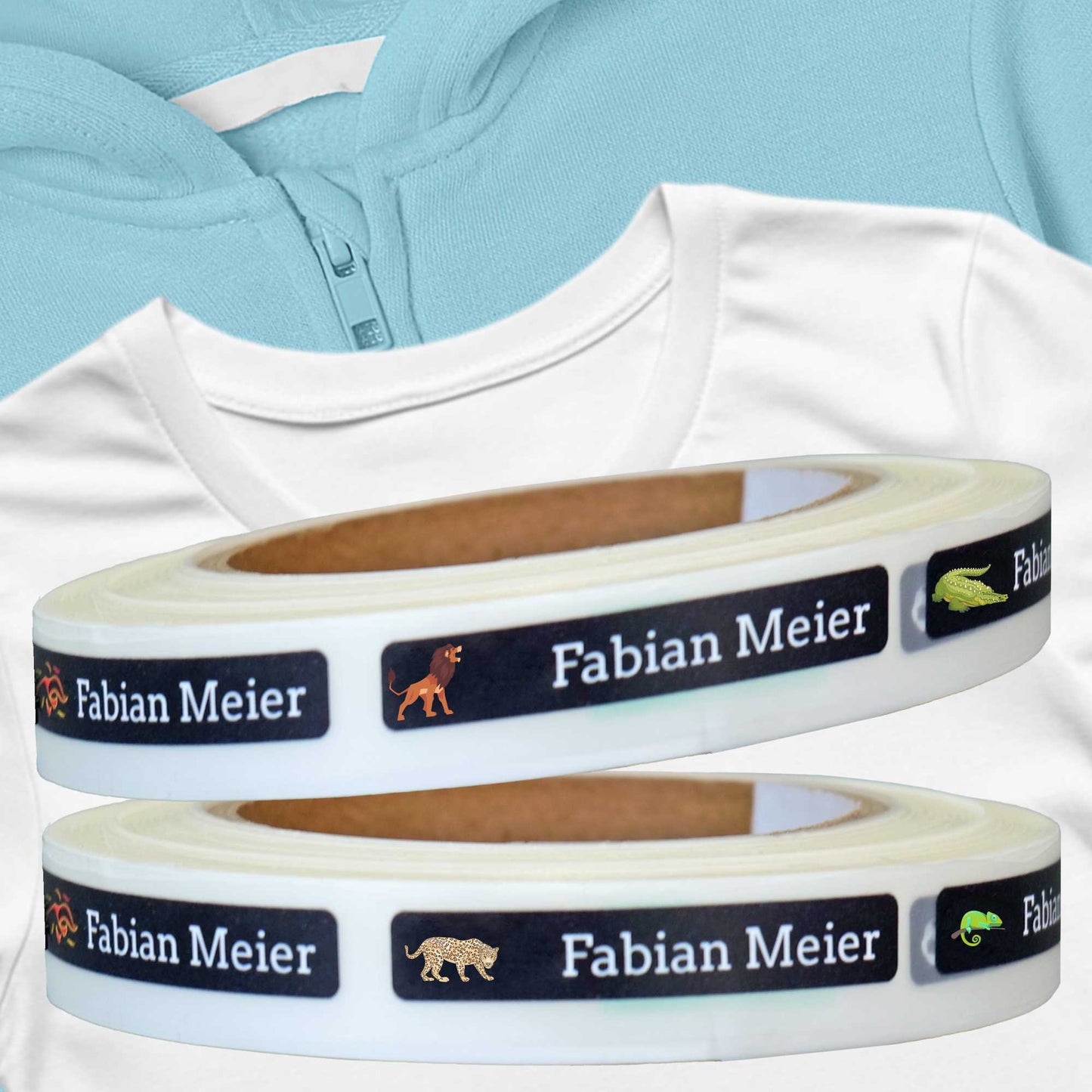 Bügeletiketten mit Motiven personalisiert auf Rolle - Namensetiketten zum aufbügeln mit Bügeleisen