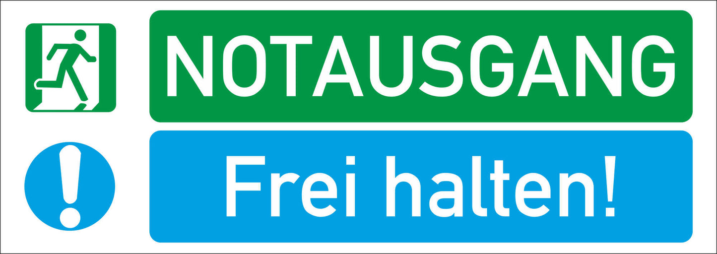 Aufkleber - Schild - Warnung - Notausgang - Frei halten! - 297 mm x 105 mm