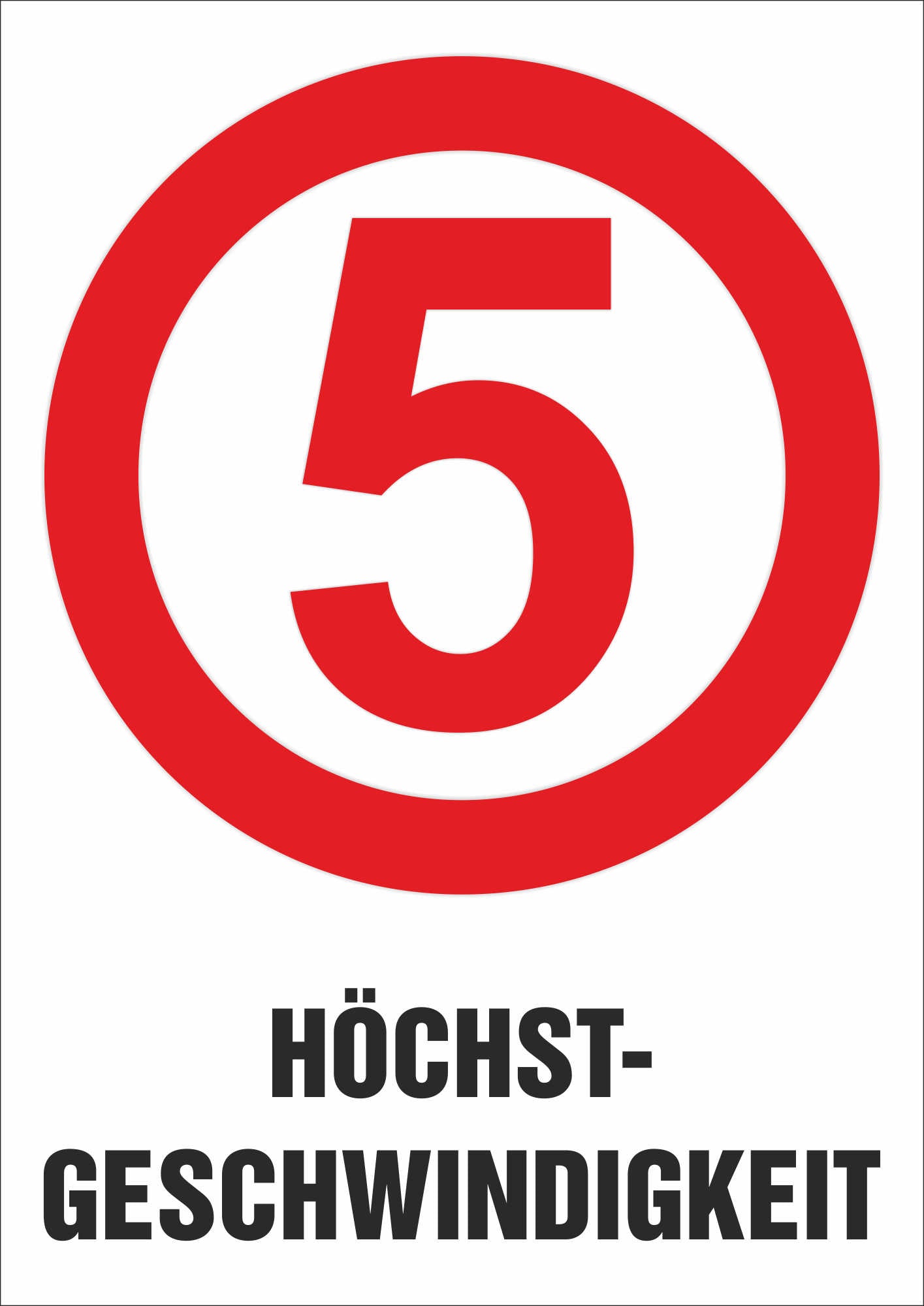 Aufkleber - Schild - Warnung - Höchstgeschwindigkeit 5 km/h - 210 mm x 297 mm