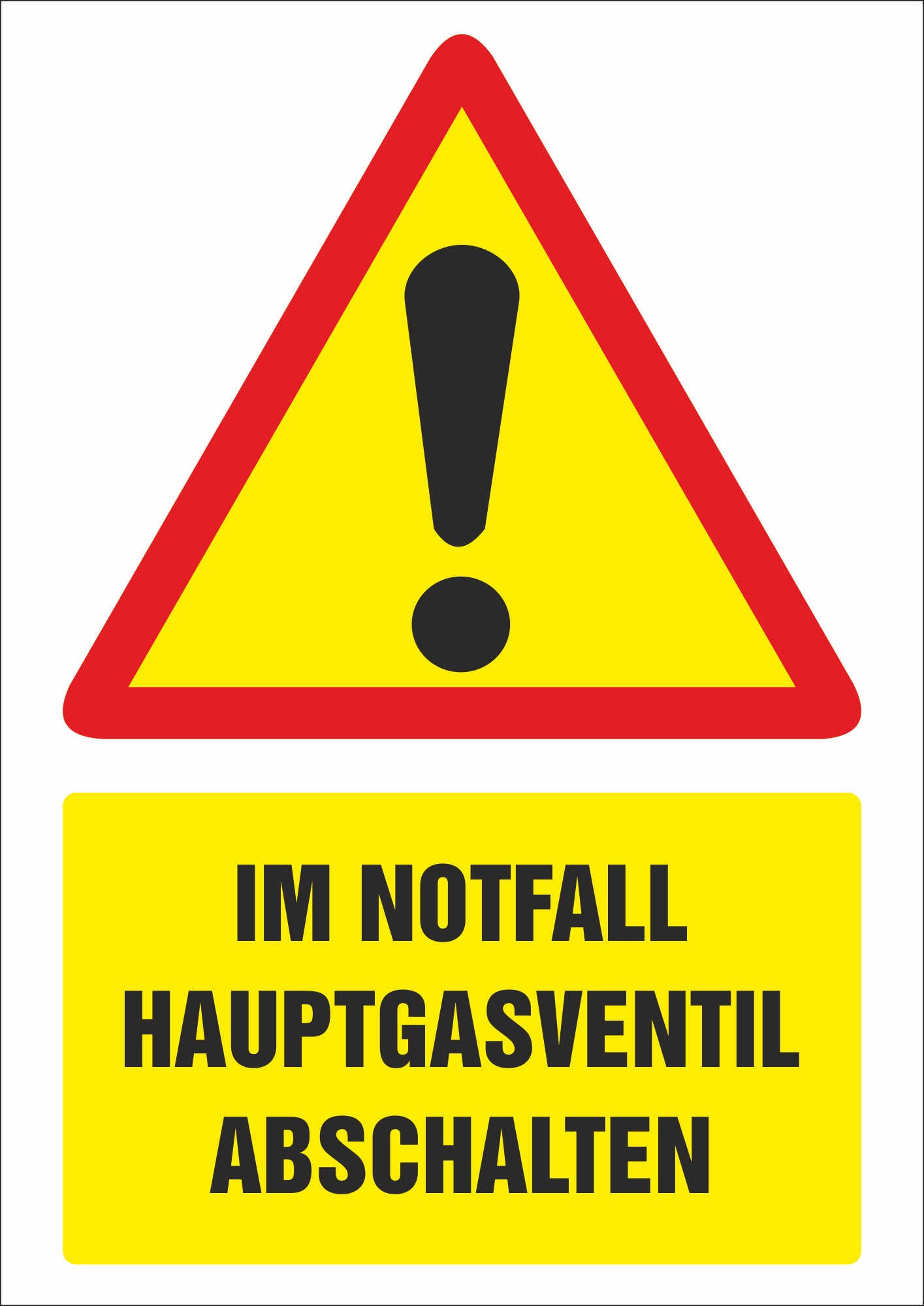 Aufkleber - Schild - Warnung - Notfall - Hauptgasventil - 148 mm x 210 mm