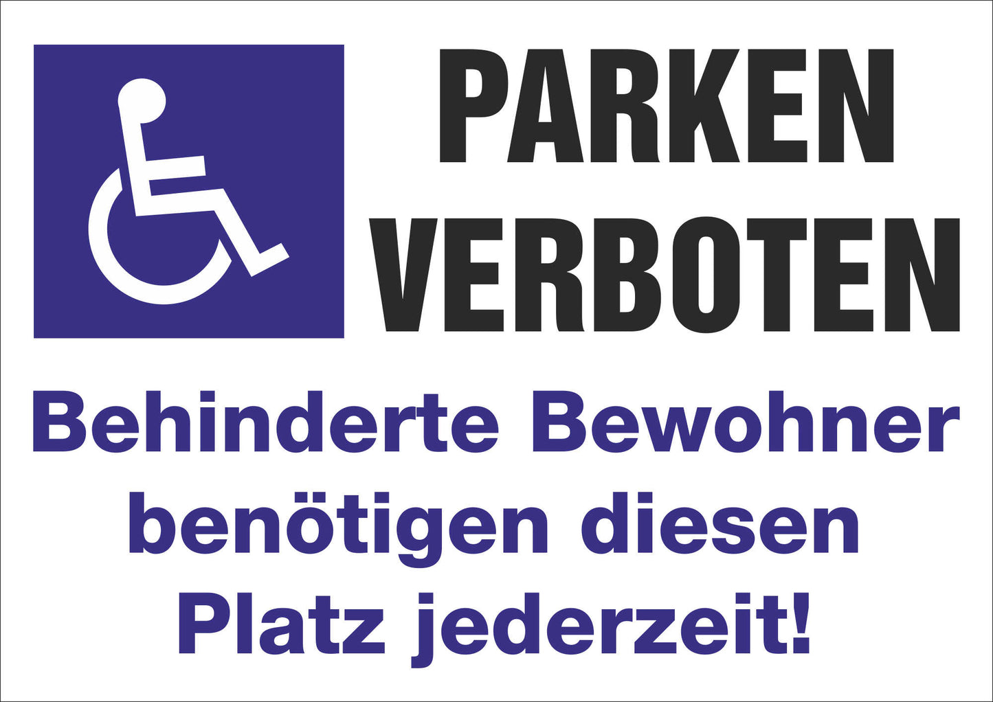 Aufkleber - Schild - Warnung - Parken verboten! Behindertenparkplatz - 297 mm x 210 mm