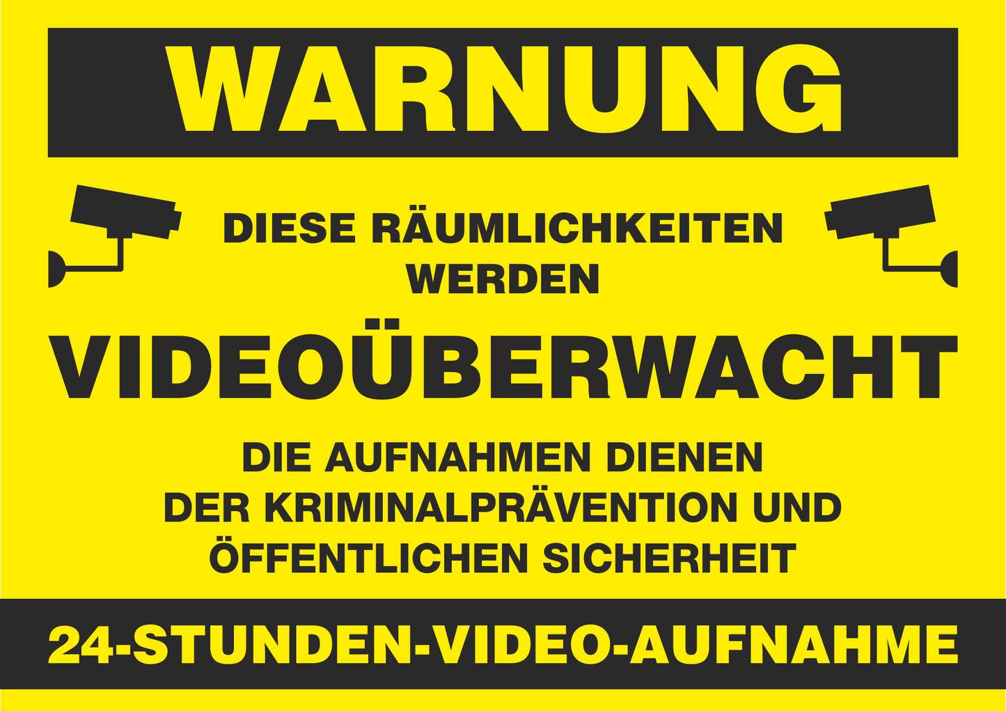 Aufkleber - Schild - Warnung - Videoüberwacht - 24-h-Videoaufnahme - 210 mm x 148 mm
