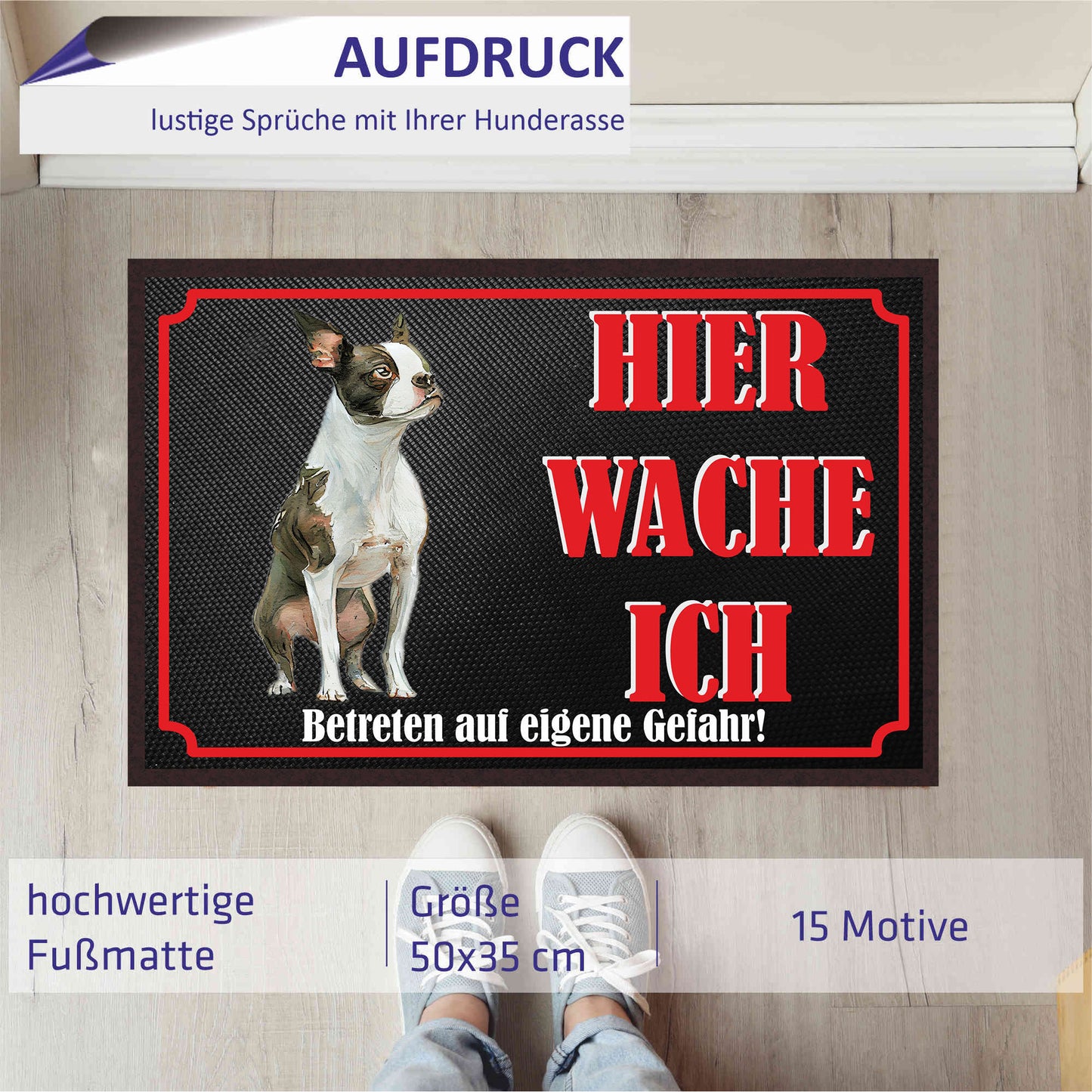 Fussmatte Hund - Boston Terrier - 50x35 cm mit lustigem Spruch