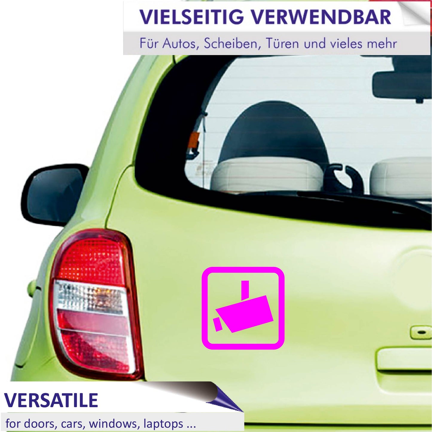 Autoaufkleber - Videoüberwacht - Videokamera - Sicherheit - Achtung Kamera - 120x120 mm