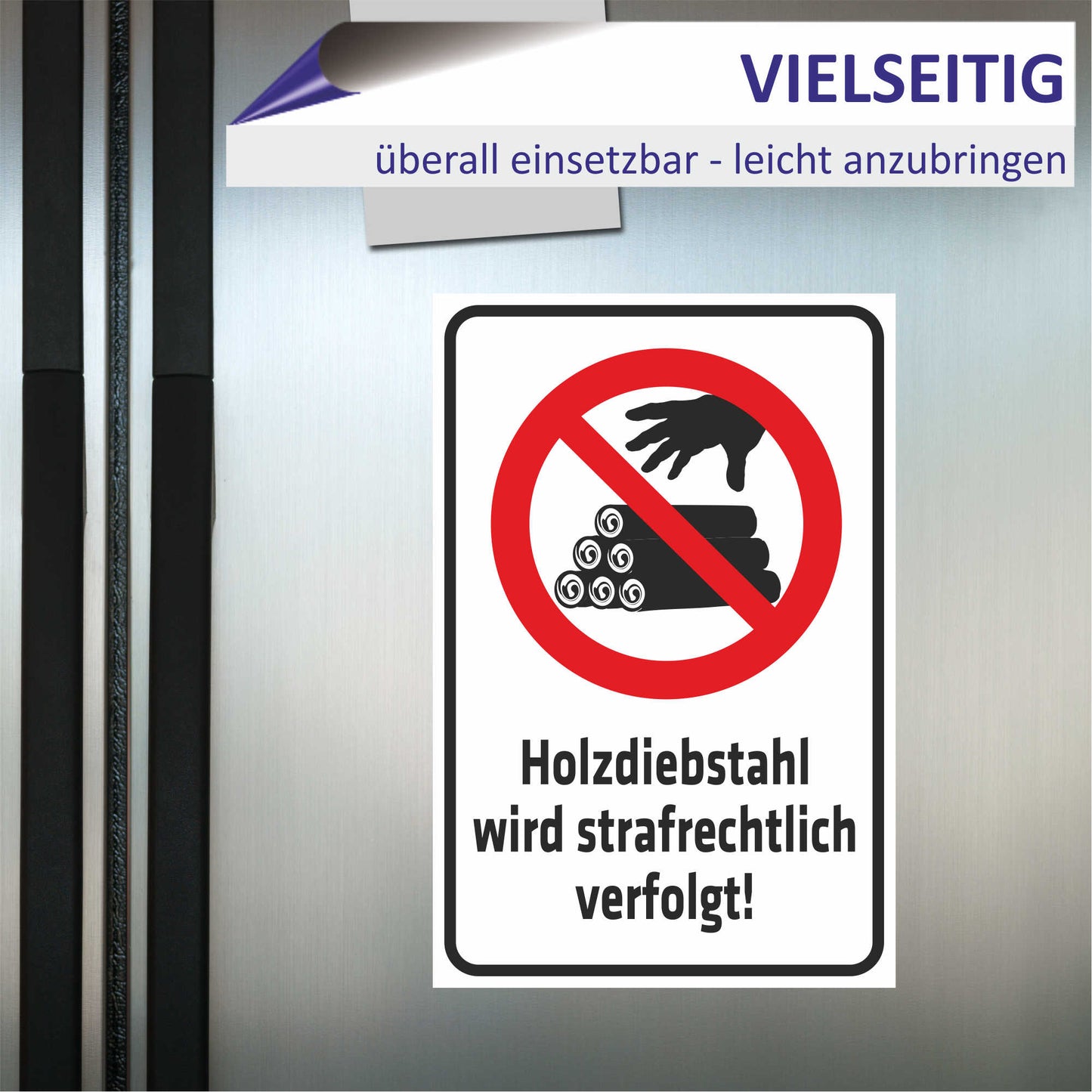 Schild - Holzdiebstahl wird strafrechtlich verfolgt