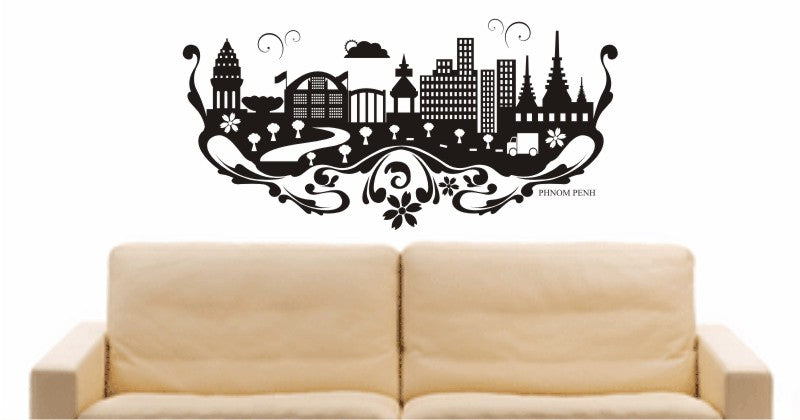 WANDTATTOO e596 Skyline Stadt - Phnom Penh ( Kambodscha) Design 3