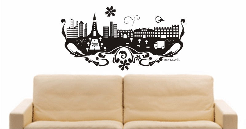 WANDTATTOO e609 Skyline Stadt - Reykjavík (Island) Design 3