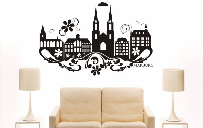WANDTATTOO e834 Skyline Stadt - Marburg (Deutschland) Design 3