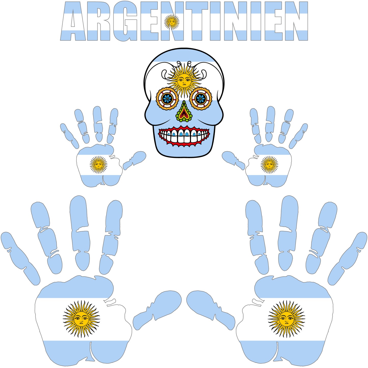 Aufkleber - Argentinien - Fahne - Set - Skull - Hand - Schriftzug - 6-teilig