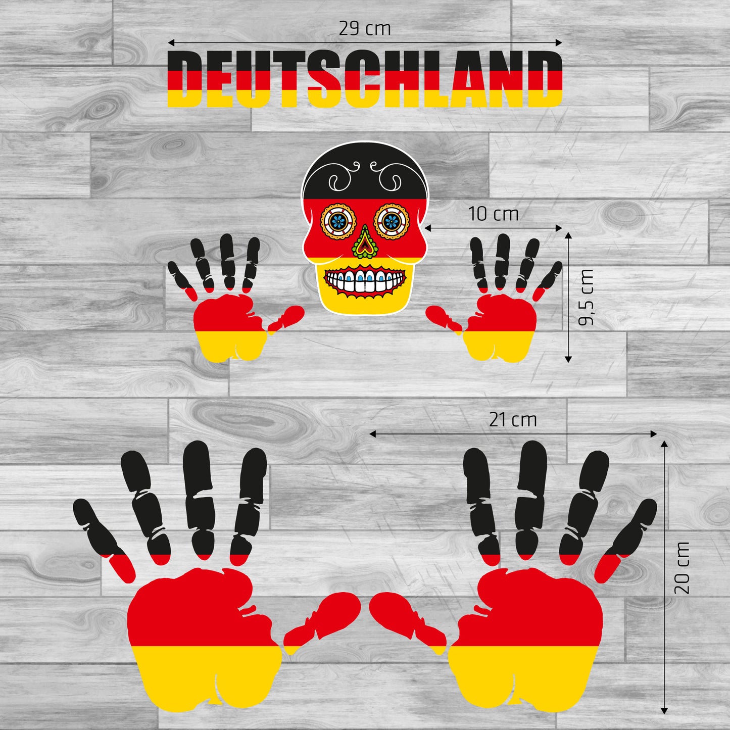 Aufkleber - Deutschland - Fahne - Set - Skull - Hand - Schriftzug - 6-teilig