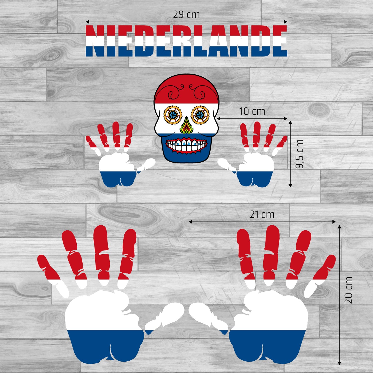 Aufkleber - Niederlande - Fahne - Set - Skull - Hand - Schriftzug - 6-teilig