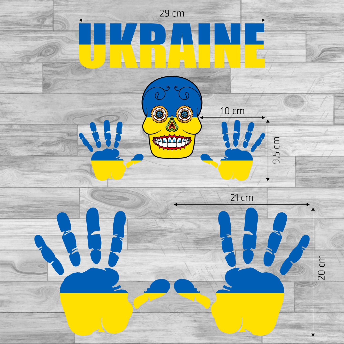 Aufkleber - Ukraine - Fahne - Set - Skull - Hand - Schriftzug - 6-teilig