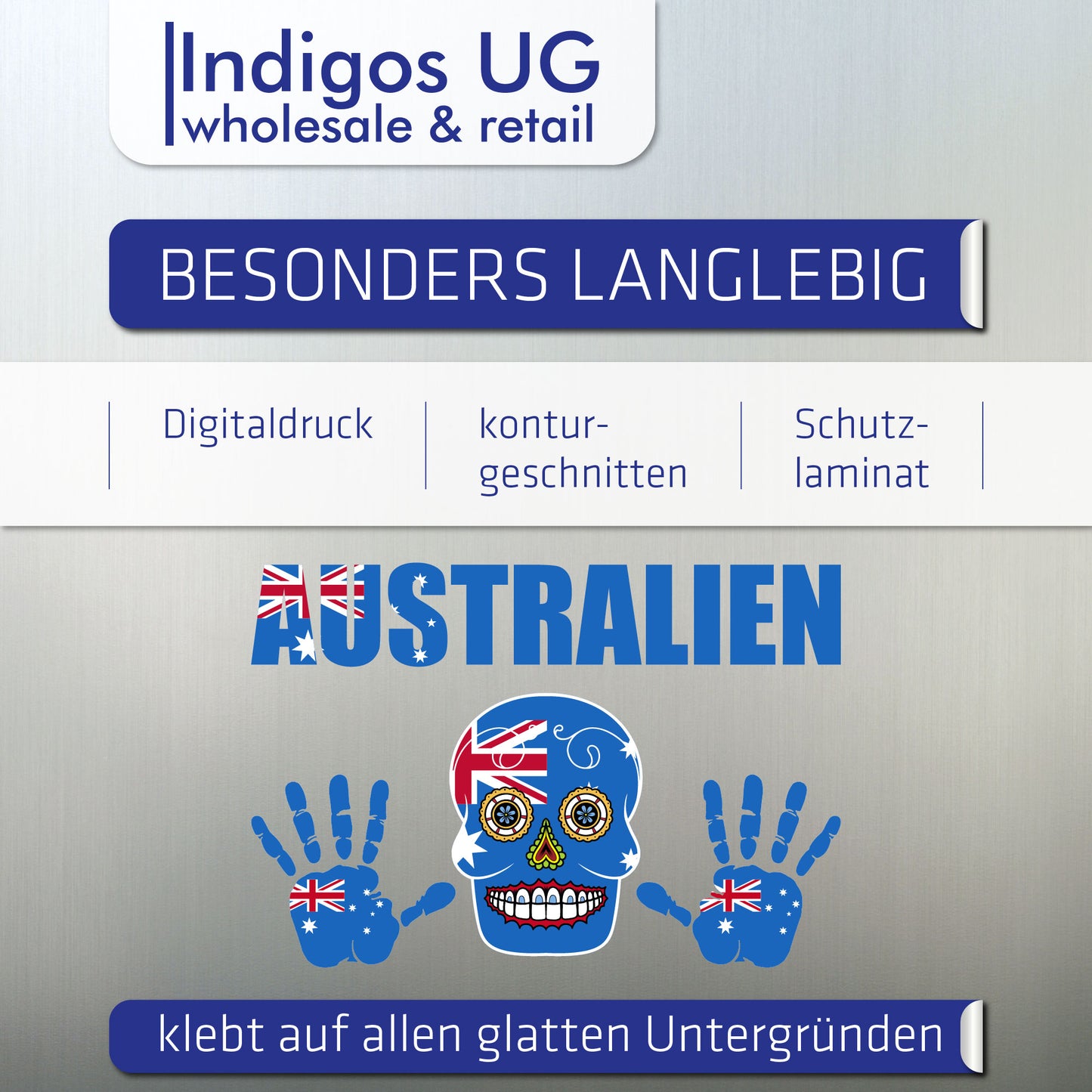Aufkleber - Australien - Fahne - Set - Skull - Hand - Schriftzug - 6-teilig