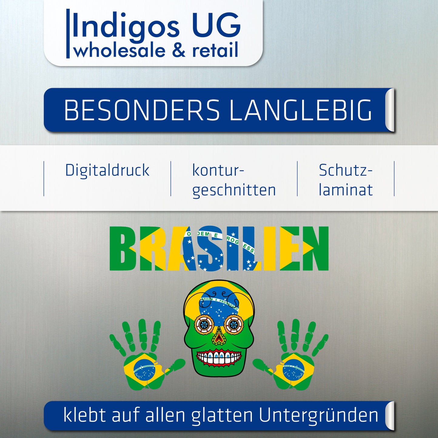 Aufkleber - Brasilien - Fahne - Set - Skull - Hand - Schriftzug - 6-teilig