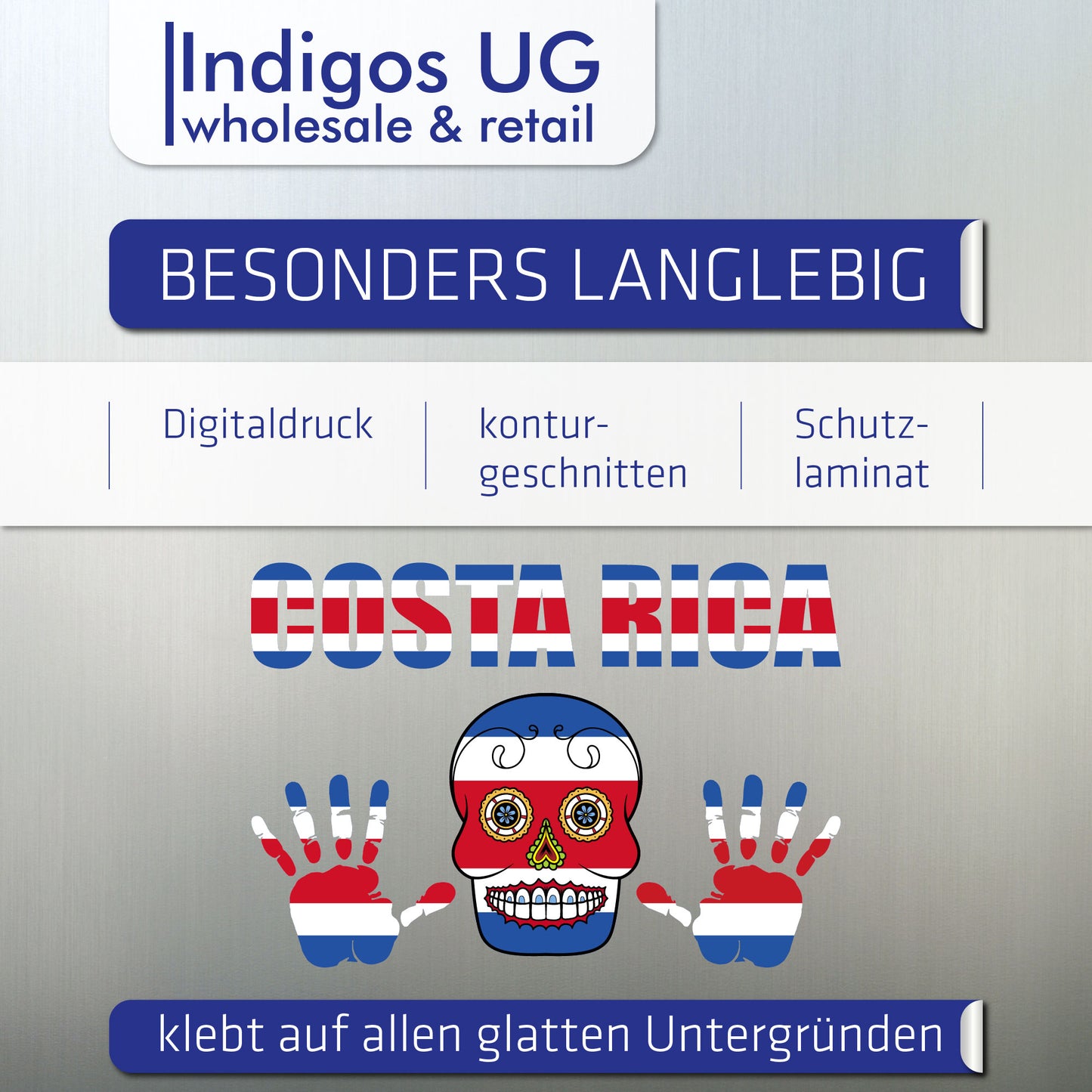 Aufkleber - Costa Rica - Fahne - Set - Skull - Hand - Schriftzug - 6-teilig