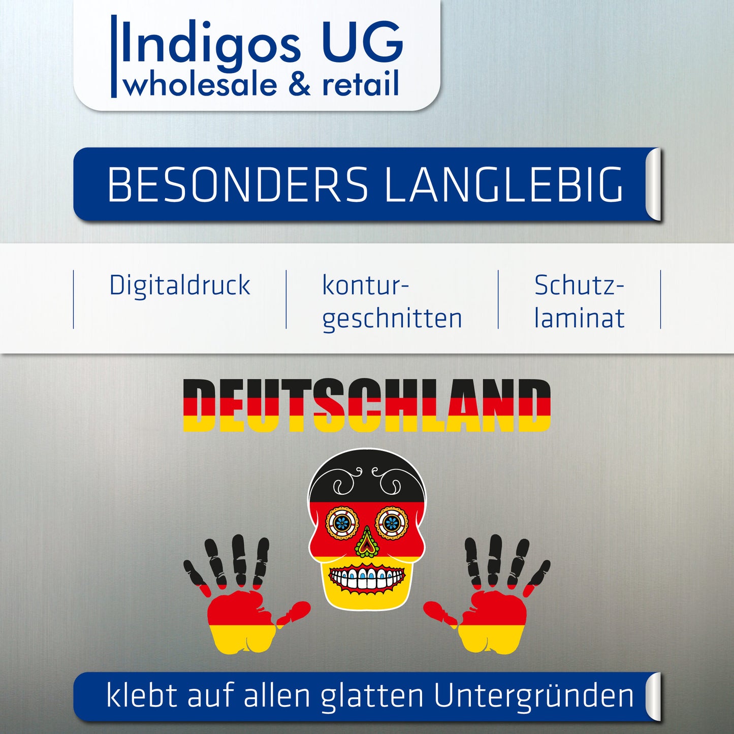 Aufkleber - Deutschland - Fahne - Set - Skull - Hand - Schriftzug - 6-teilig