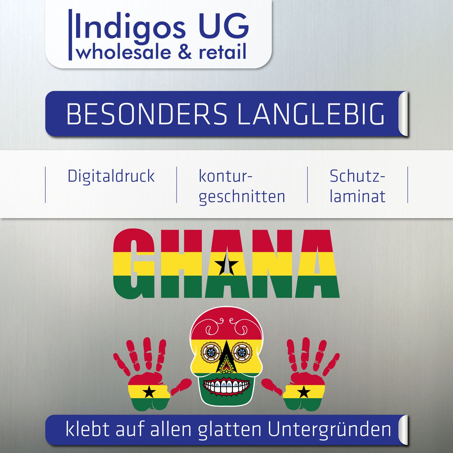 Aufkleber - Ghana - Fahne - Set - Skull - Hand - Schriftzug - 6-teilig