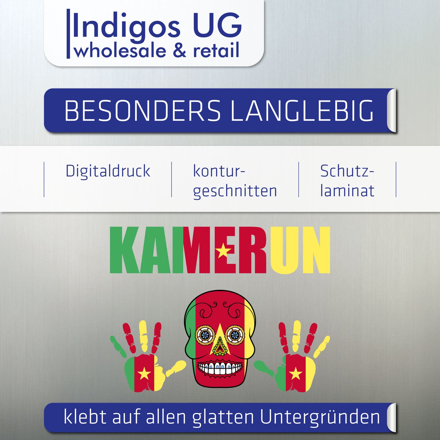 Aufkleber - Kamerun - Fahne - Set - Skull - Hand - Schriftzug - 6-teilig