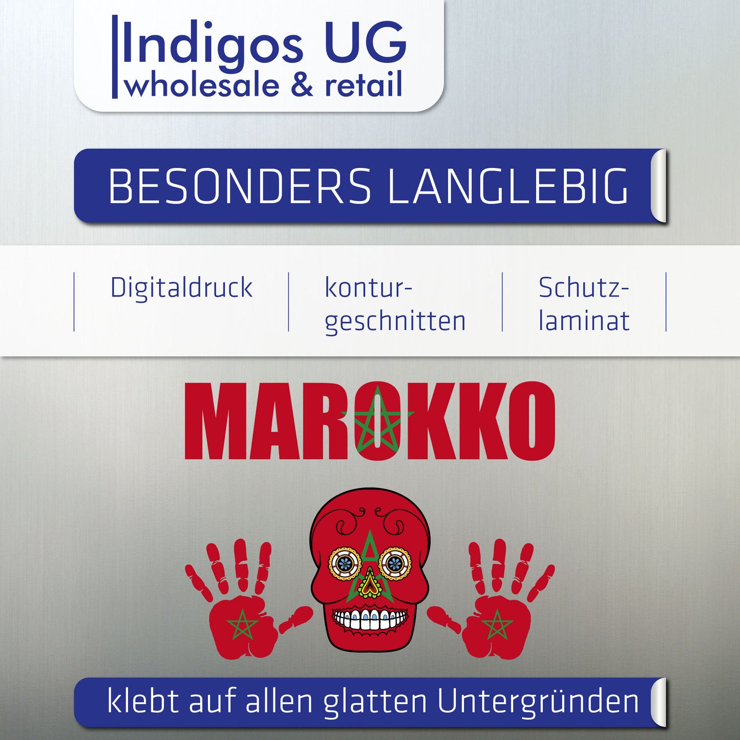 Aufkleber - Marokko - Fahne - Set - Skull - Hand - Schriftzug - 6-teilig