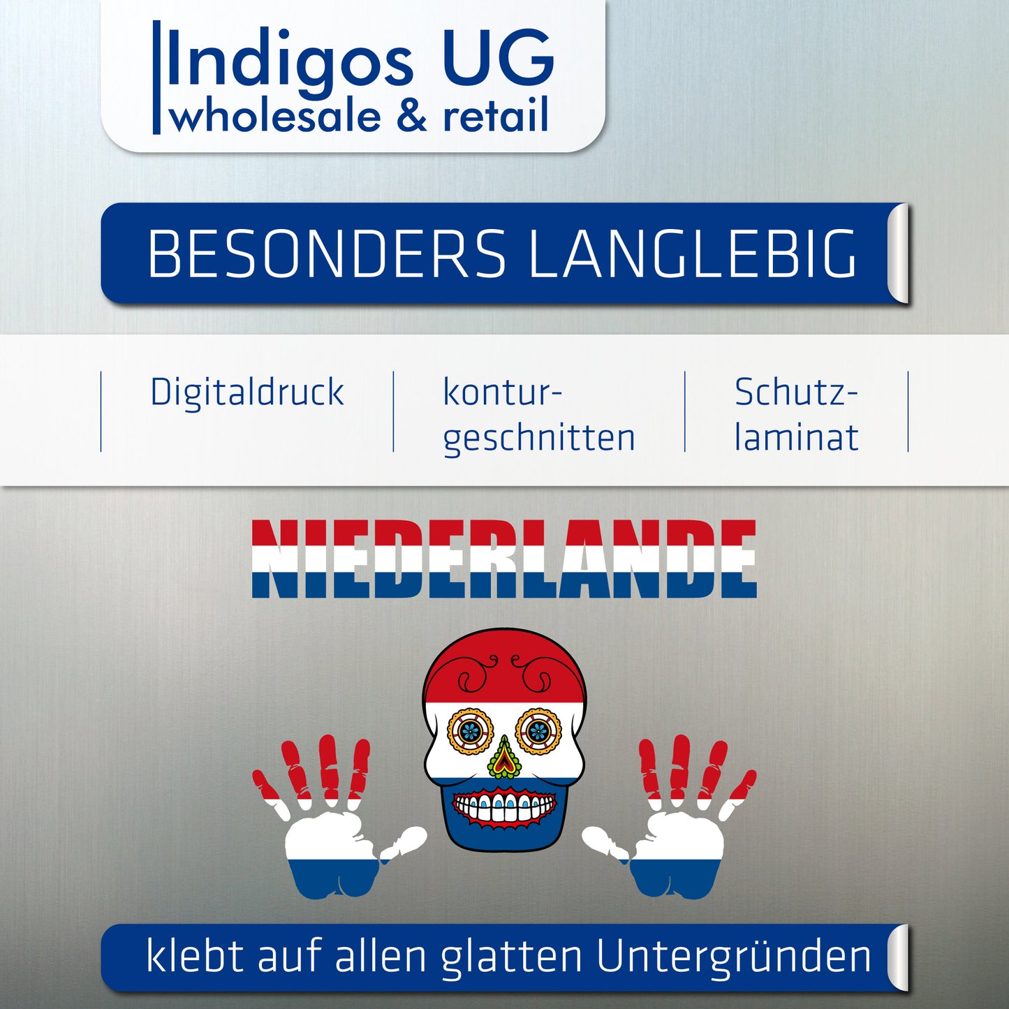 Aufkleber - Niederlande - Fahne - Set - Skull - Hand - Schriftzug - 6-teilig