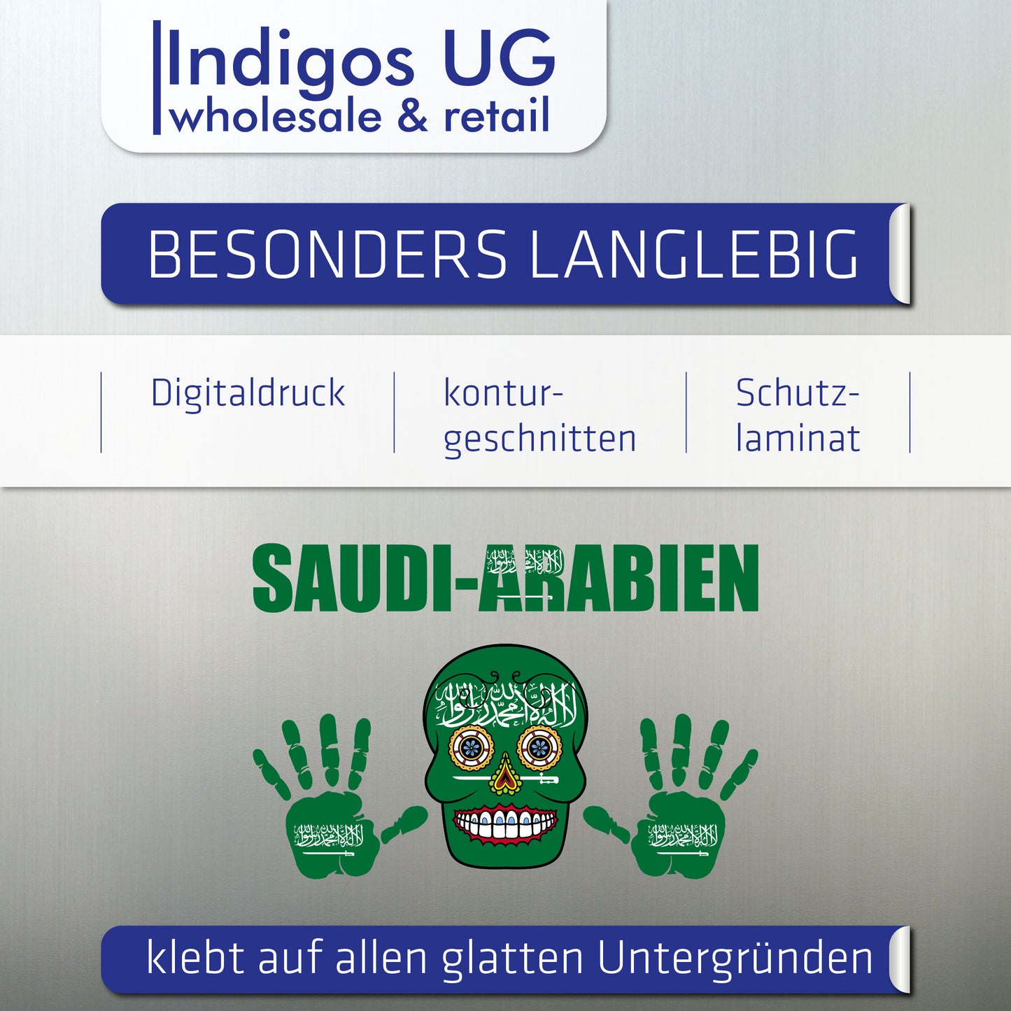Aufkleber - Saudi-Arabien - Fahne - Set - Skull - Hand - Schriftzug - 6-teilig