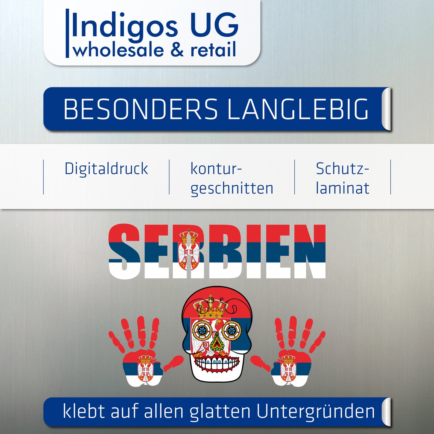 Aufkleber - Serbien - Fahne - Set - Skull - Hand - Schriftzug - 6-teilig