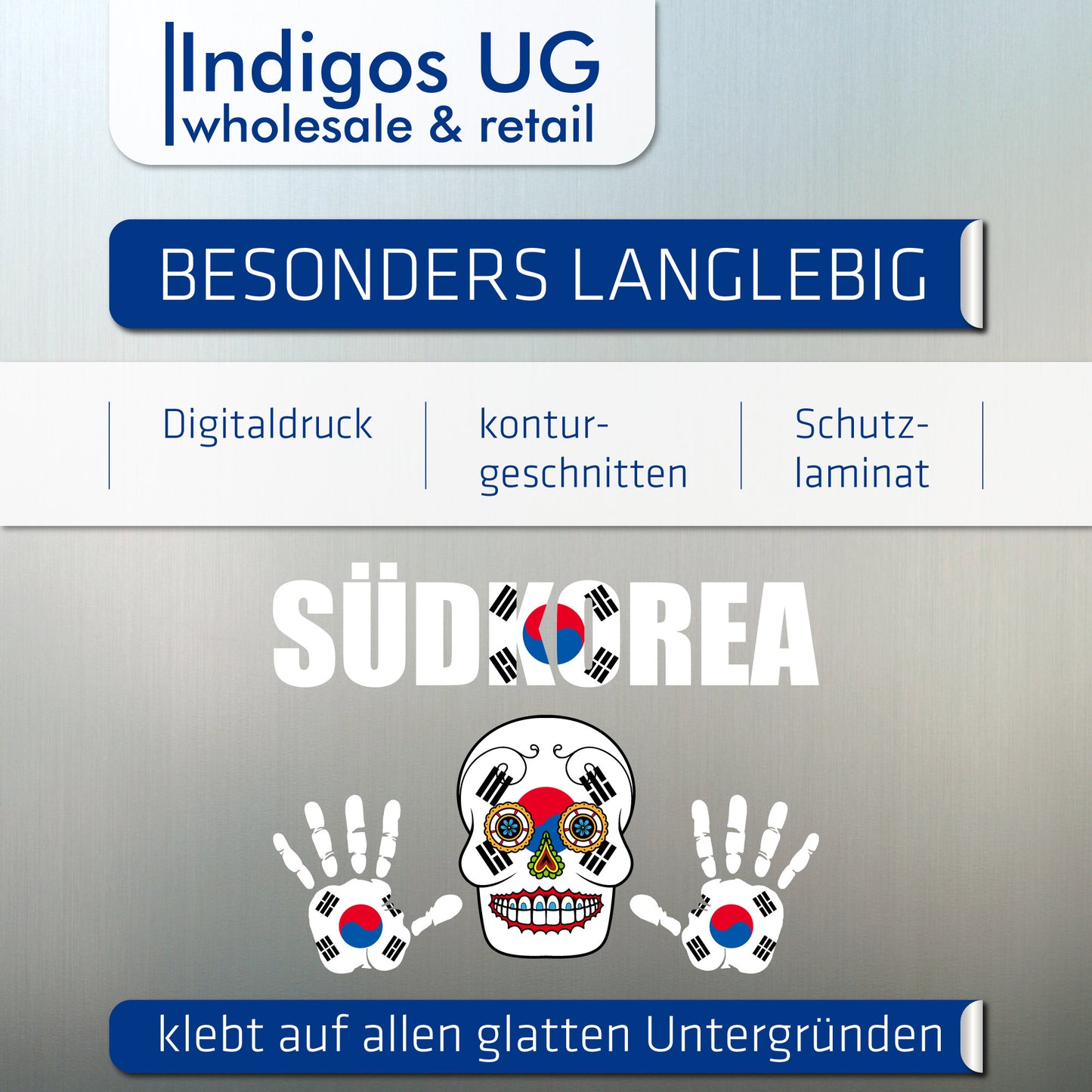Aufkleber - Südkorea - Fahne - Set - Skull - Hand - Schriftzug - 6-teilig