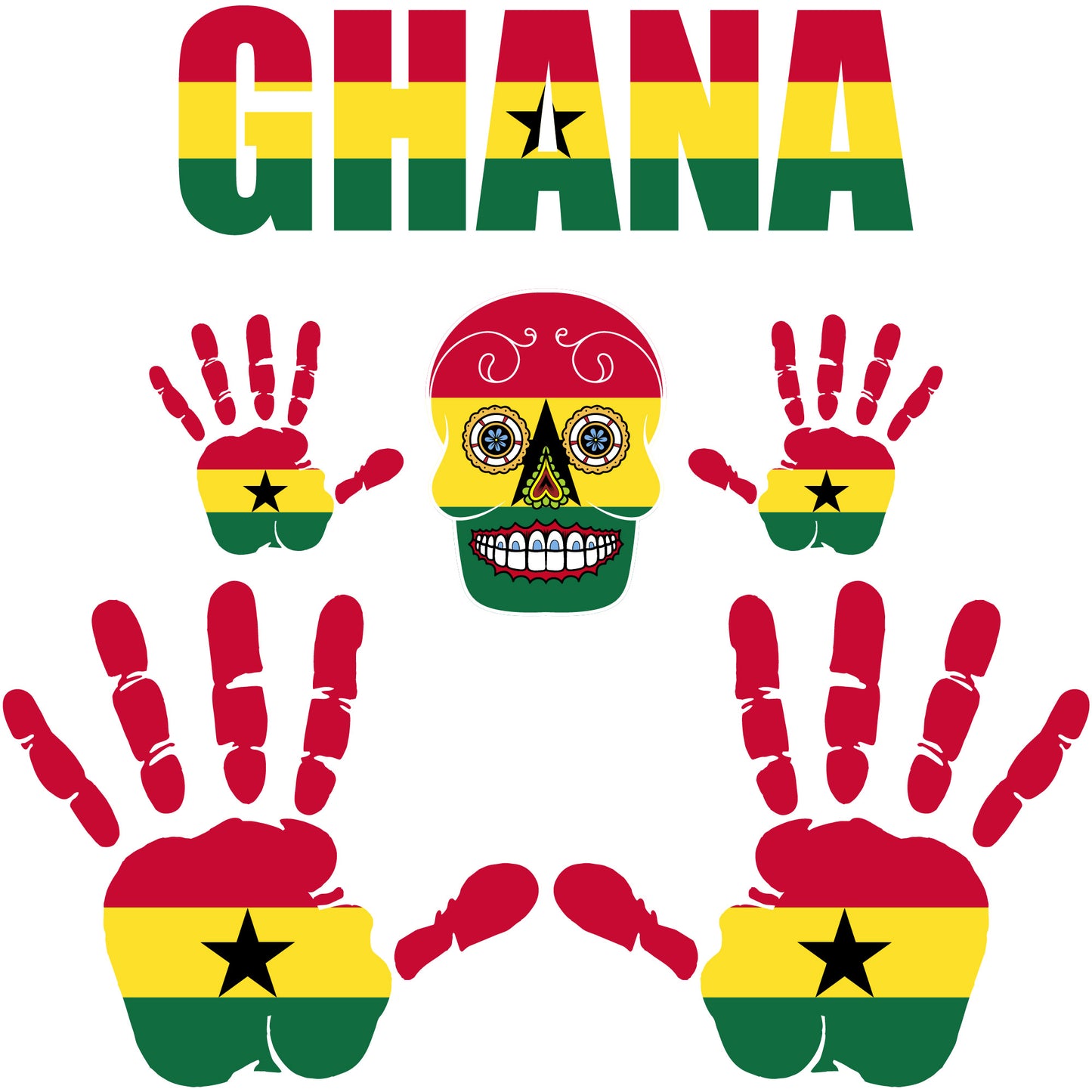 Aufkleber - Ghana - Fahne - Set - Skull - Hand - Schriftzug - 6-teilig