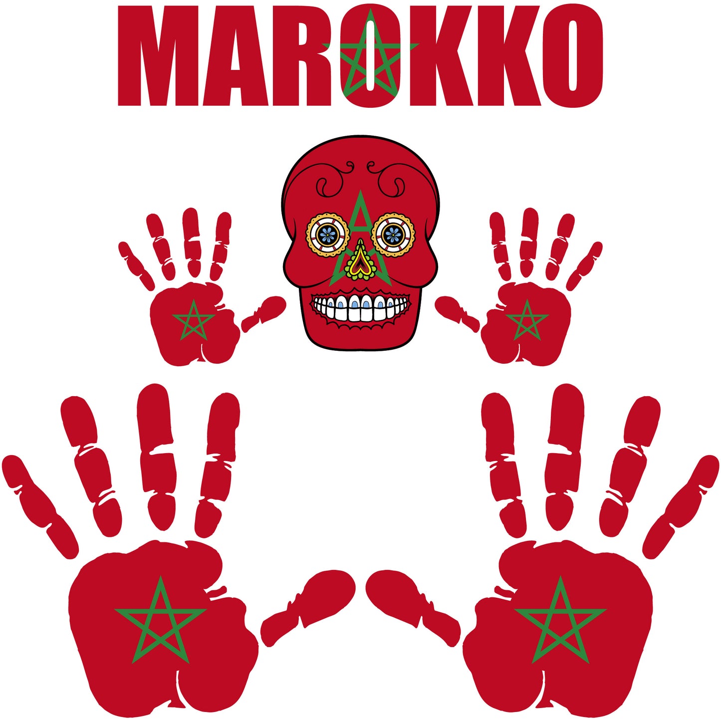 Aufkleber - Marokko - Fahne - Set - Skull - Hand - Schriftzug - 6-teilig