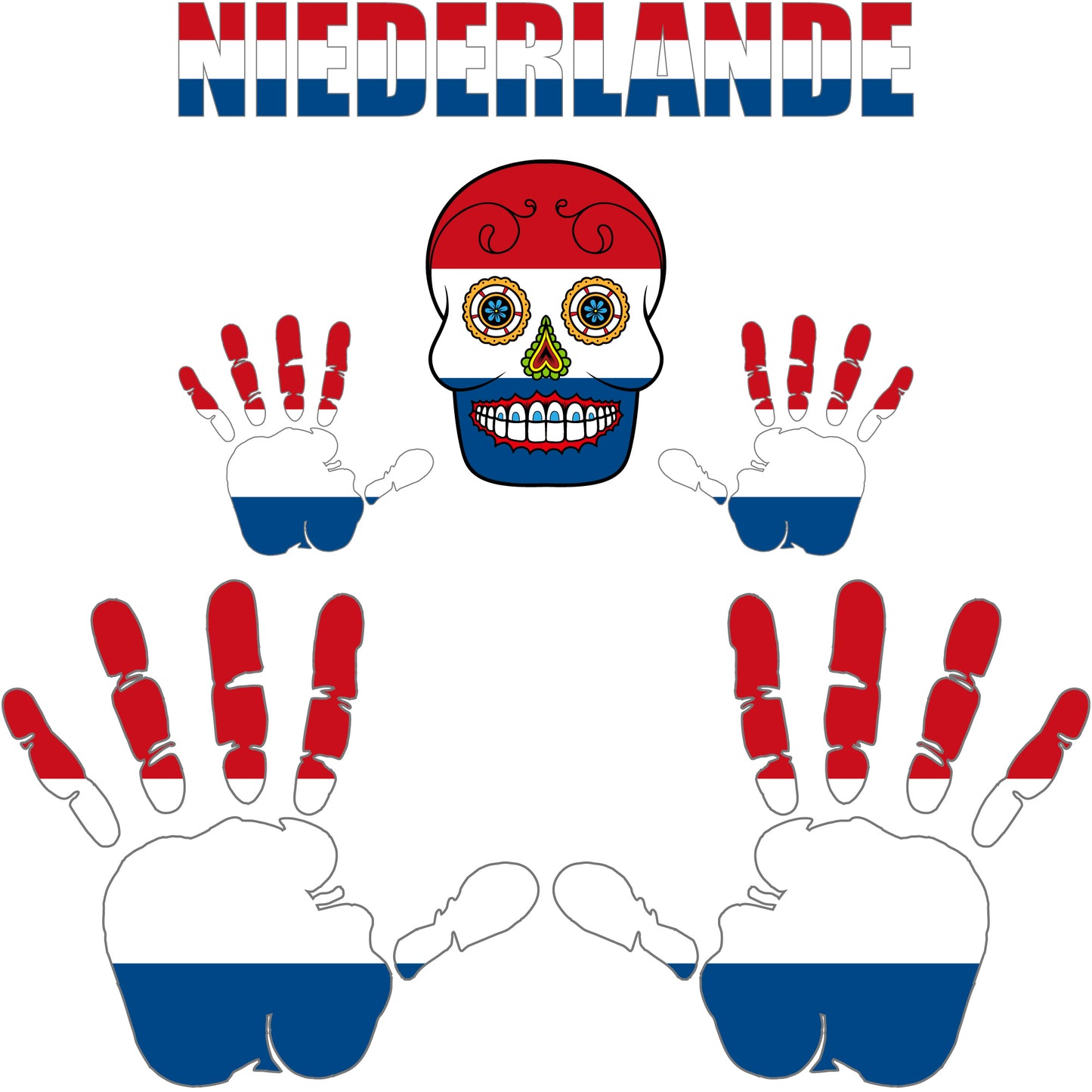 Aufkleber - Niederlande - Fahne - Set - Skull - Hand - Schriftzug - 6-teilig