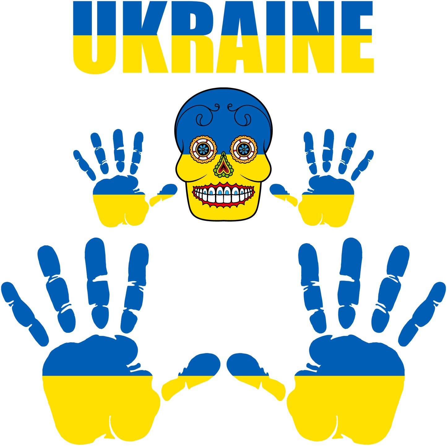 Aufkleber - Ukraine - Fahne - Set - Skull - Hand - Schriftzug - 6-teilig