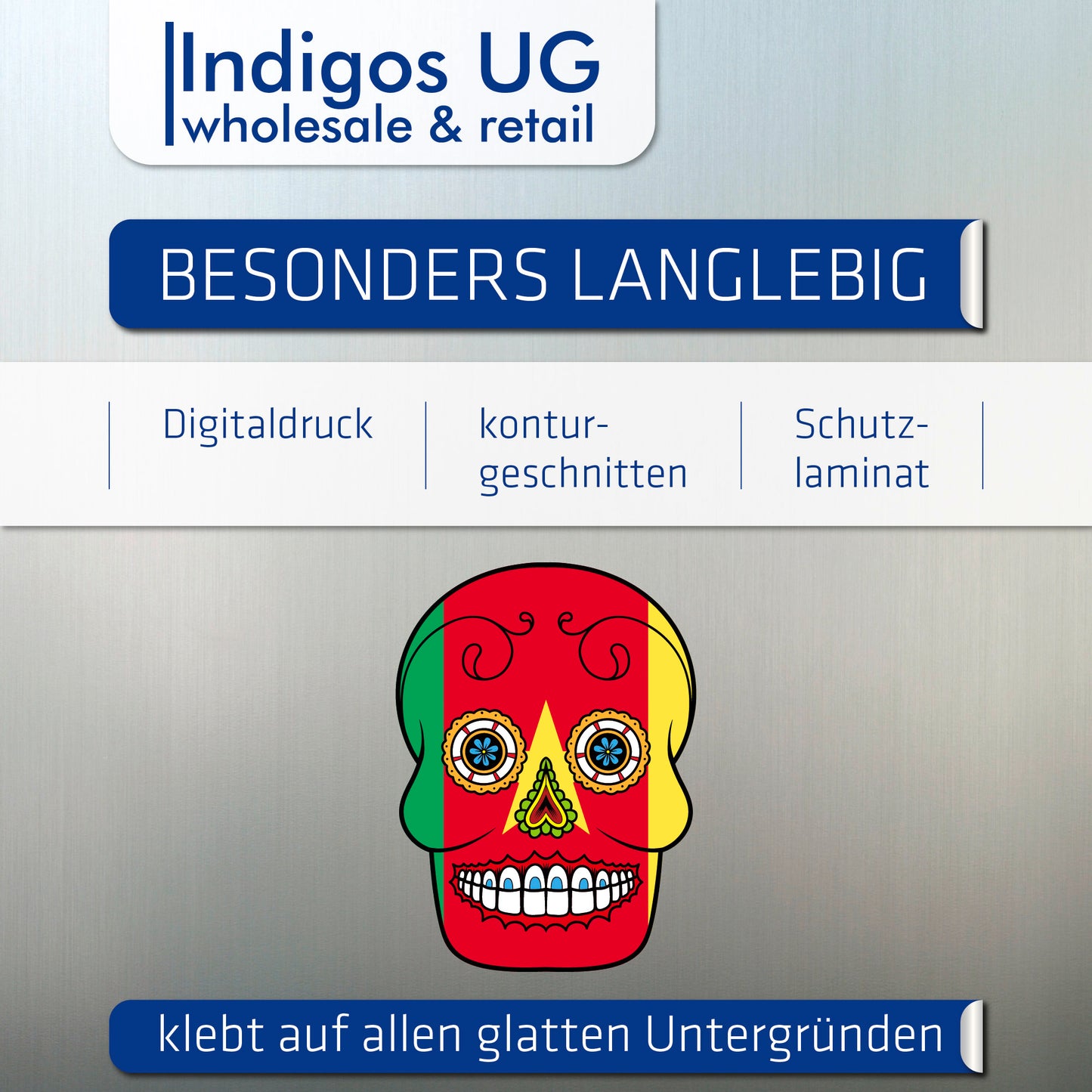 Aufkleber - Autoaufkleber - Kamerun - Skull Totenkopf - 20x27cm - Heckscheibenaufkleber