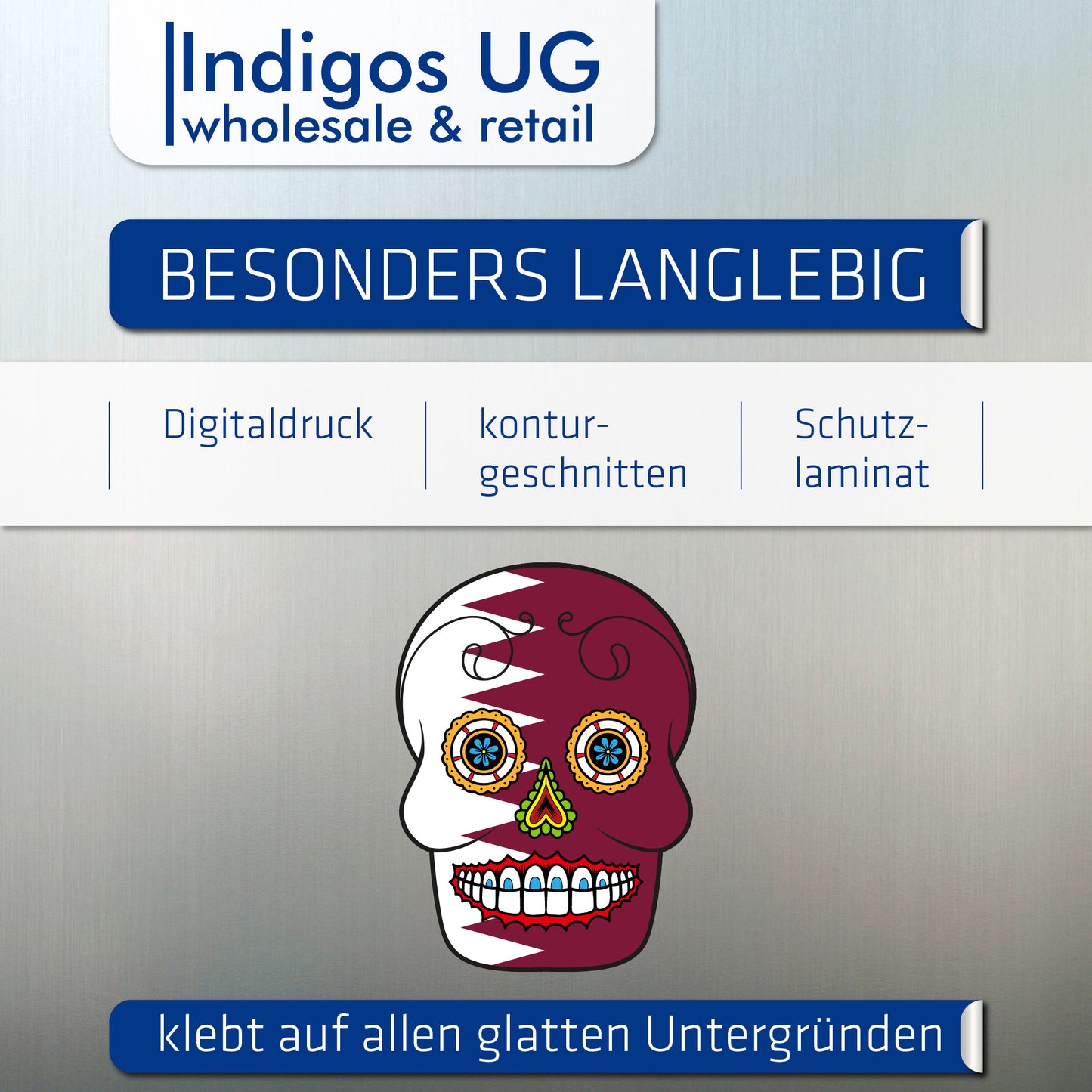 Aufkleber - Autoaufkleber - Katar - Skull Totenkopf - 20x27cm - Heckscheibenaufkleber