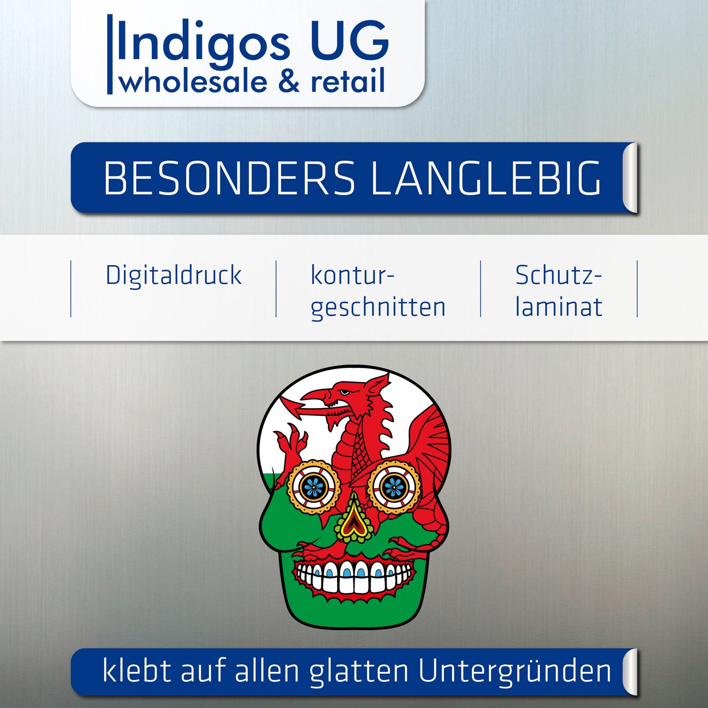 Aufkleber - Autoaufkleber - Wales - Skull Totenkopf - 20x27cm - Heckscheibenaufkleber