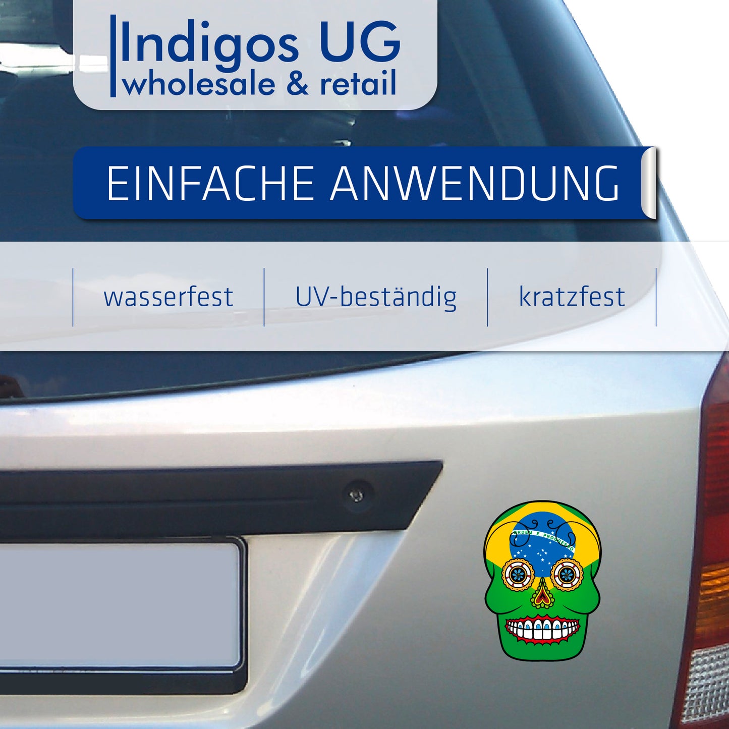 Aufkleber - Autoaufkleber - Brasilien - Skull Totenkopf - 20x27cm - Heckscheibenaufkleber