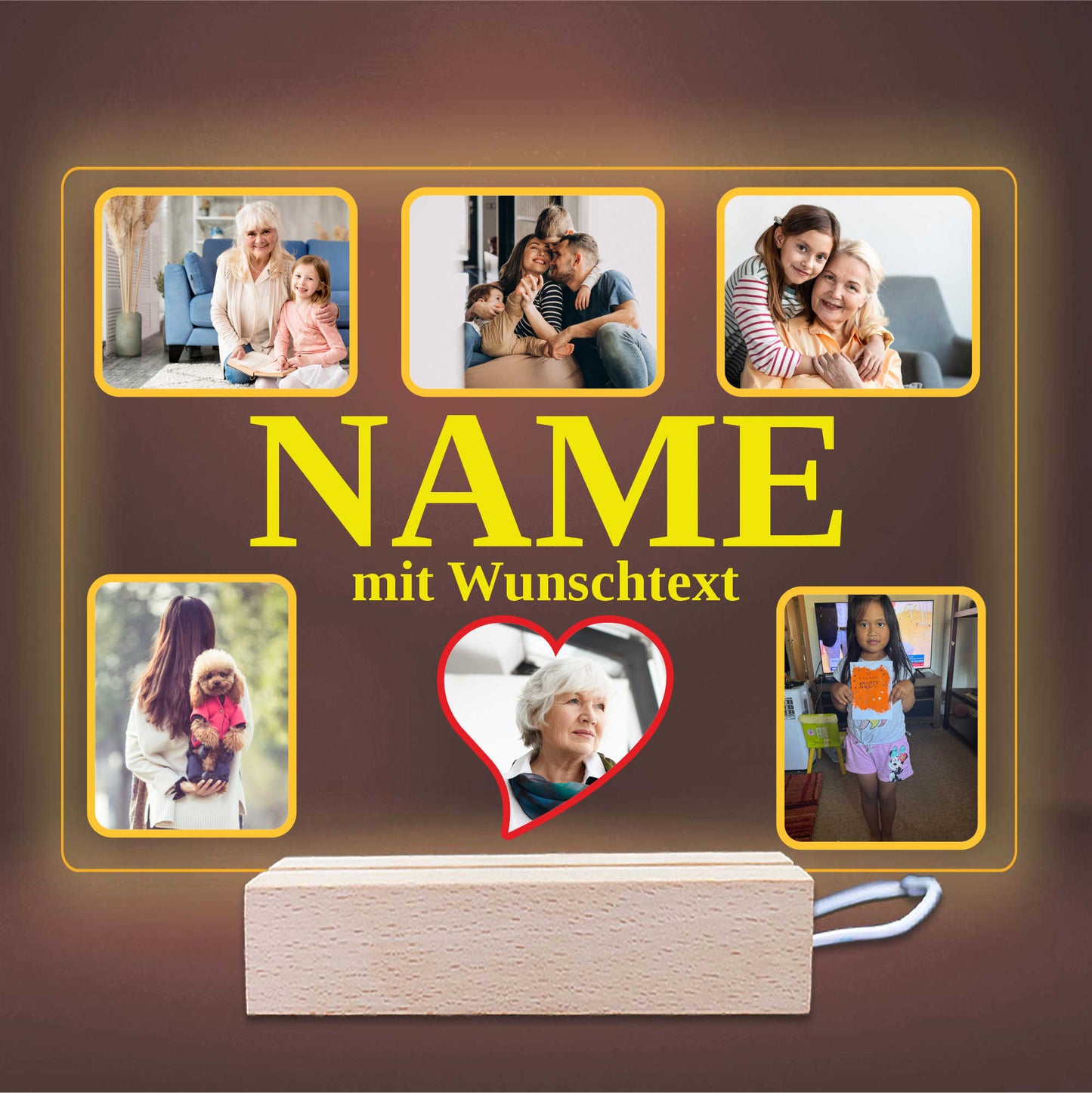 INDIGOS UG - OMA - Lampe personalisiert - mit Foto und Widmung - personalisiertes Geschenke - Acrylglas 18x14 cm - optionale Lampe warmweiss