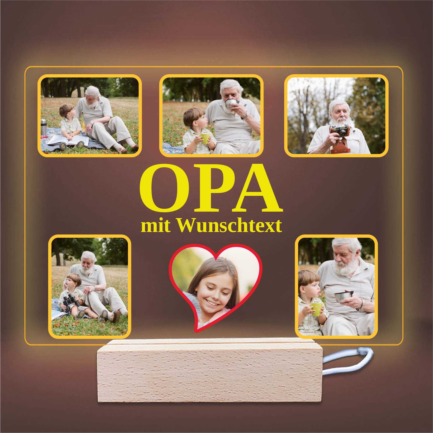 INDIGOS UG - OMA - Lampe personalisiert - mit Foto und Widmung - personalisiertes Geschenke - Acrylglas 18x14 cm - optionale Lampe warmweiss