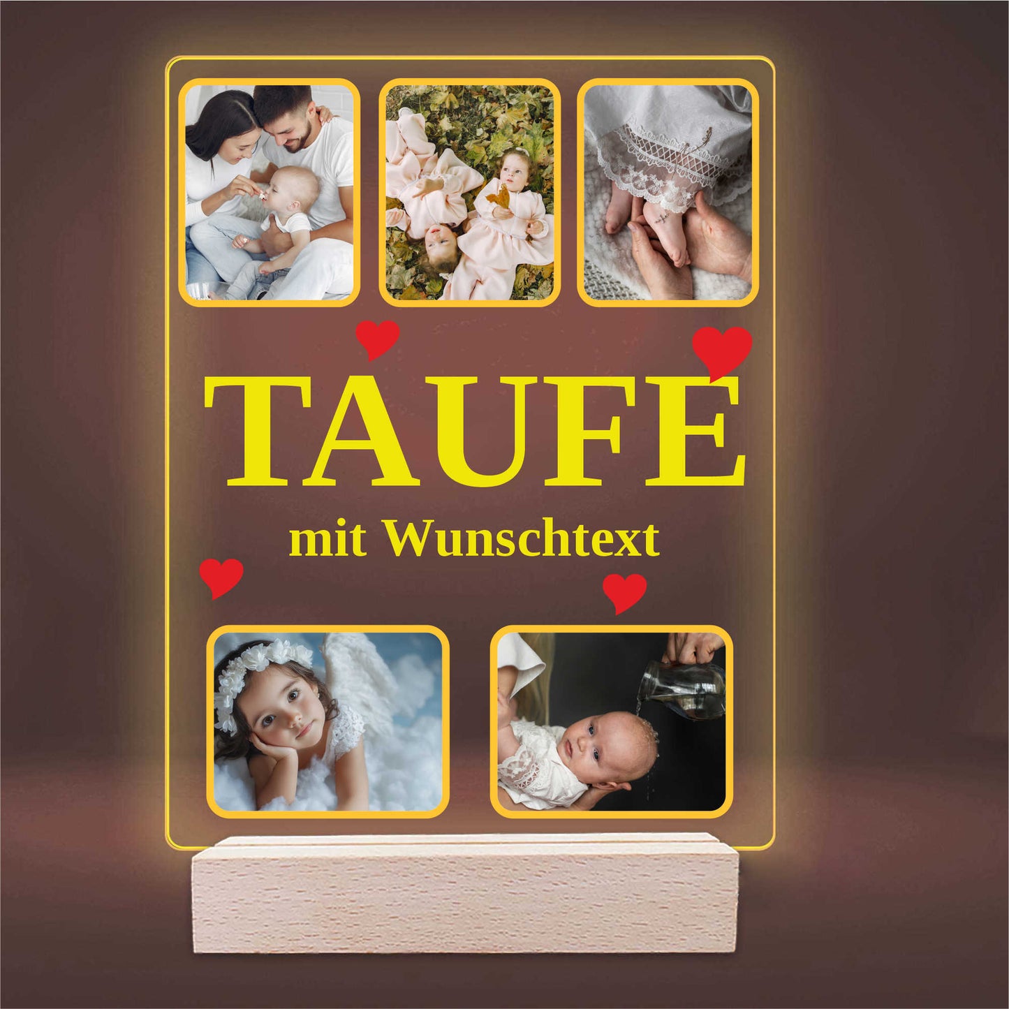 INDIGOS UG - Lampe personalisiert 3D LED - mit Foto und Widmung - personalisiertes Geschenke - Acrylglas 18x14 cm hoch - optionale Lampe warmweiss