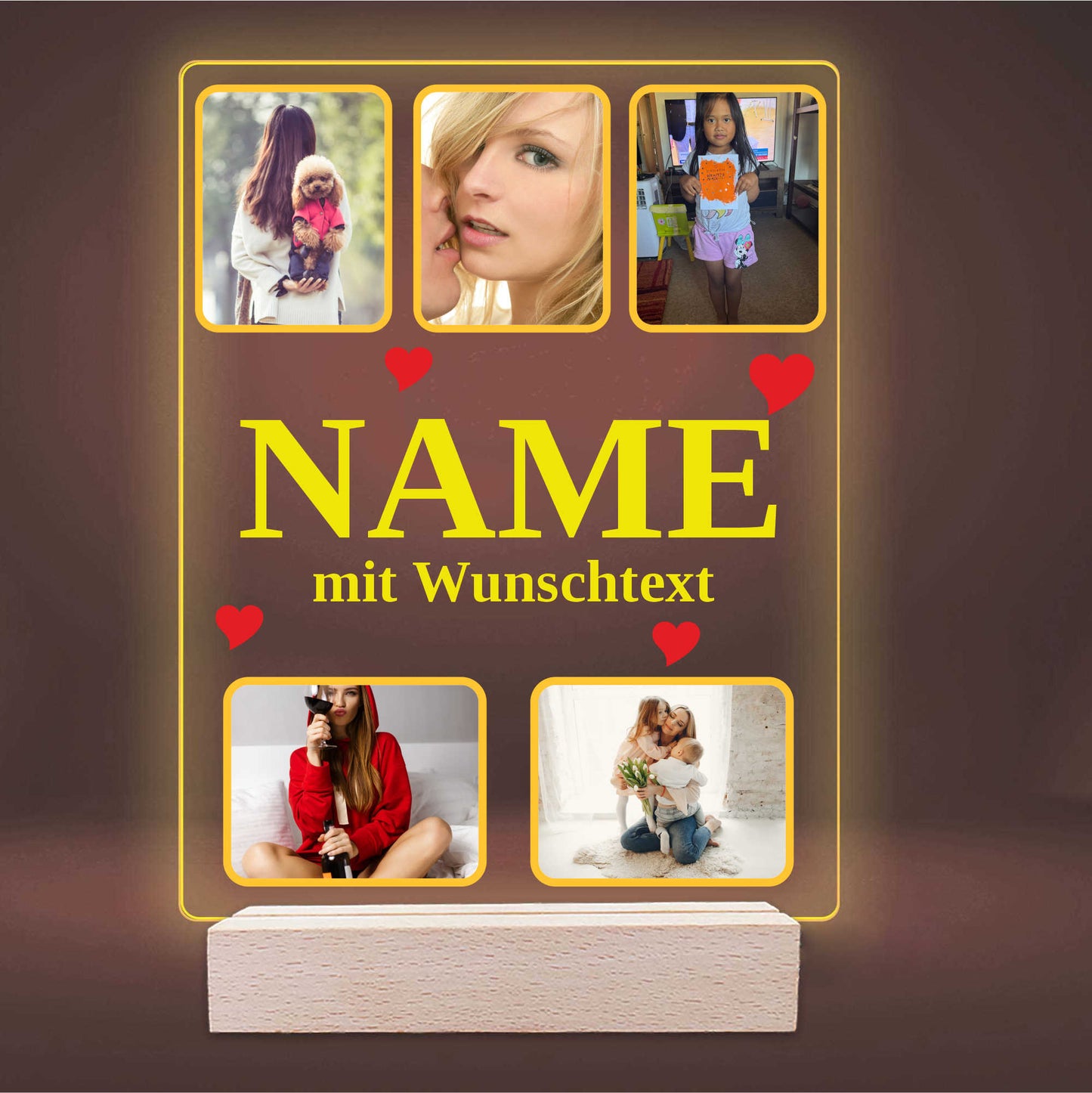 INDIGOS UG - Lampe personalisiert 3D LED - mit Foto und Widmung - personalisiertes Geschenke - Acrylglas 18x14 cm hoch - optionale Lampe warmweiss