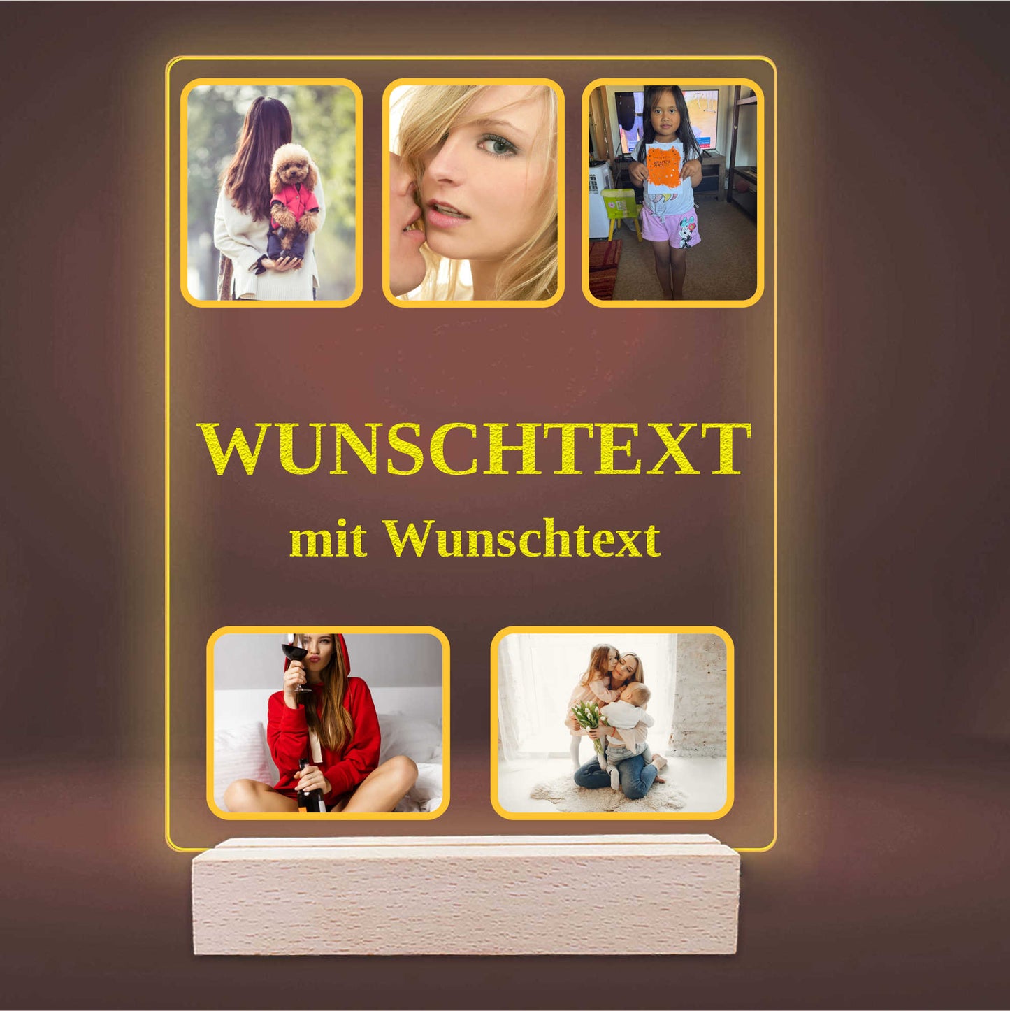 INDIGOS UG - Lampe personalisiert 3D LED - mit Foto und Widmung - personalisiertes Geschenke - Acrylglas 18x14 cm hoch - optionale Lampe warmweiss