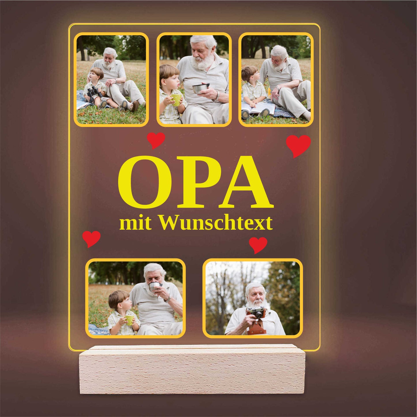 INDIGOS UG - Lampe personalisiert 3D LED - mit Foto und Widmung - personalisiertes Geschenke - Acrylglas 18x14 cm hoch - optionale Lampe warmweiss