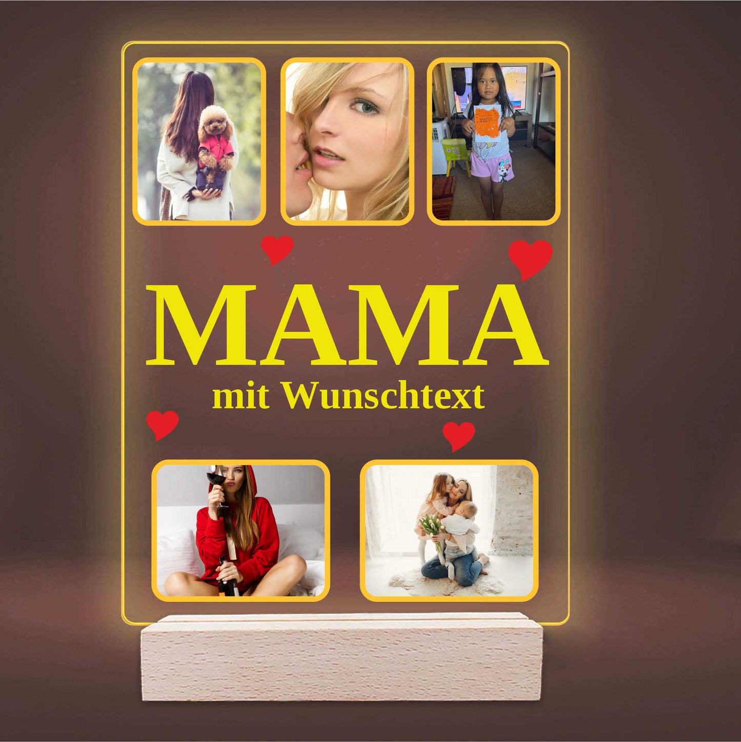 INDIGOS UG - Lampe personalisiert 3D LED - mit Foto und Widmung - personalisiertes Geschenke - Acrylglas 18x14 cm hoch - optionale Lampe warmweiss
