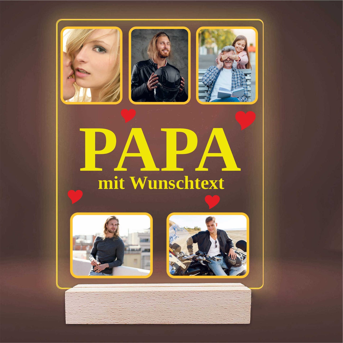 INDIGOS UG - Lampe personalisiert 3D LED - mit Foto und Widmung - personalisiertes Geschenke - Acrylglas 18x14 cm hoch - optionale Lampe warmweiss