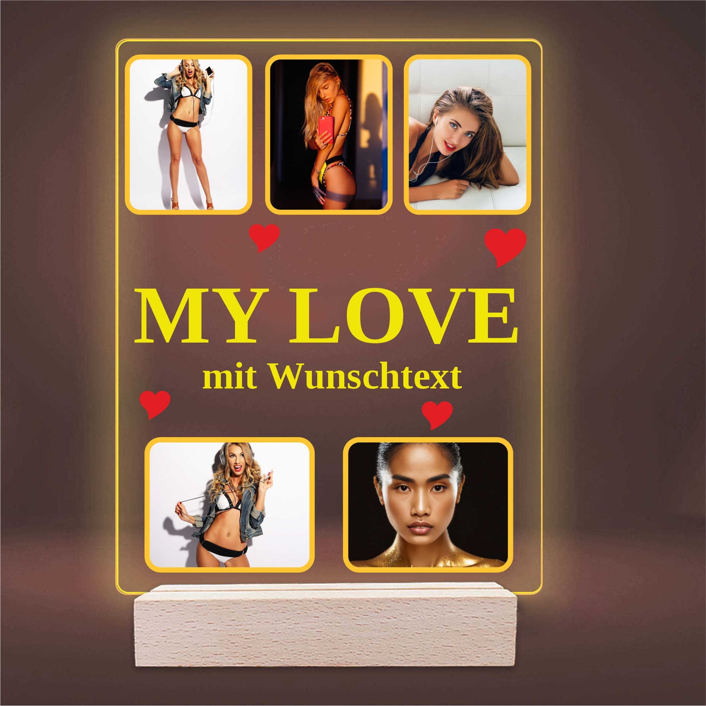 INDIGOS UG - Lampe personalisiert 3D LED - mit Foto und Widmung - personalisiertes Geschenke - Acrylglas 18x14 cm hoch - optionale Lampe warmweiss
