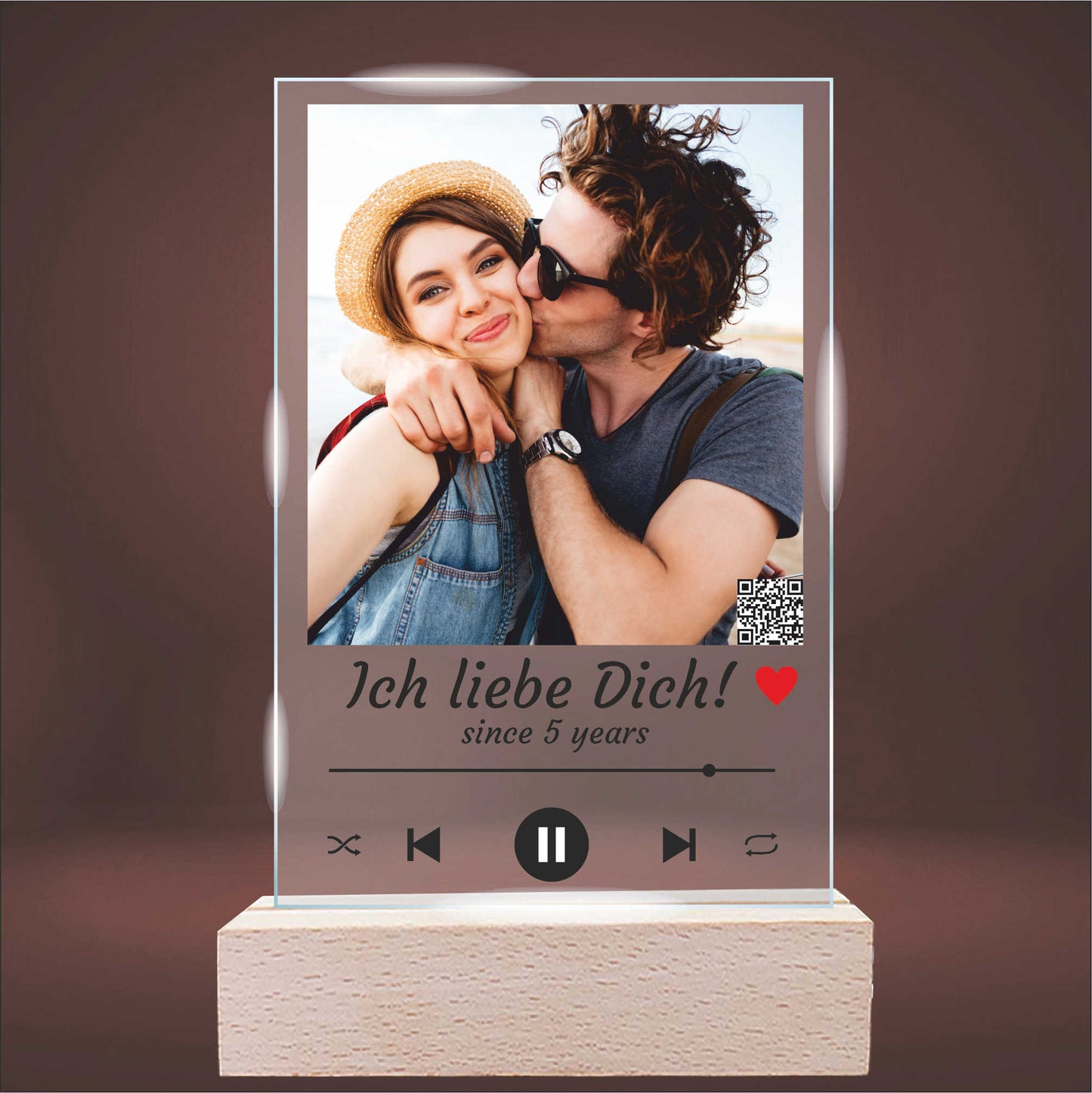 INDIGOS UG - Personalisiert - 3D LED Lampe - Herz - mit Foto und Wunschtext - individuell selbst gestalten - Geschenk - Valentinstag - Acrylglas 14x14 cm - optionale Lampe warmweiss
