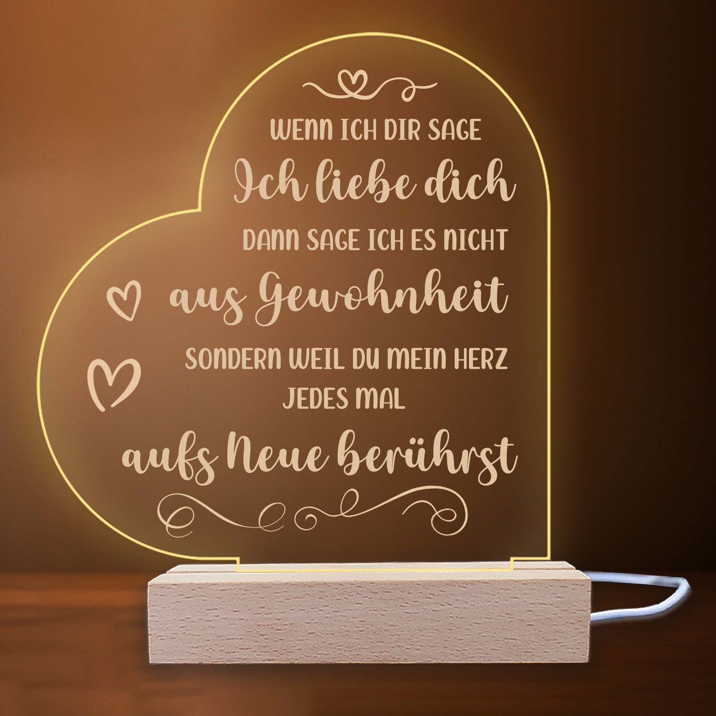 INDIGOS UG - Nachttischlampe - Herz links - Spruch 1 -  Valentinstag - Herz mit Spruch - Nachtlicht - 3D-LED-Lampe - Weihnachten, Geburtstag - Geschenk für Freund, Freundin, Familie - Liebe