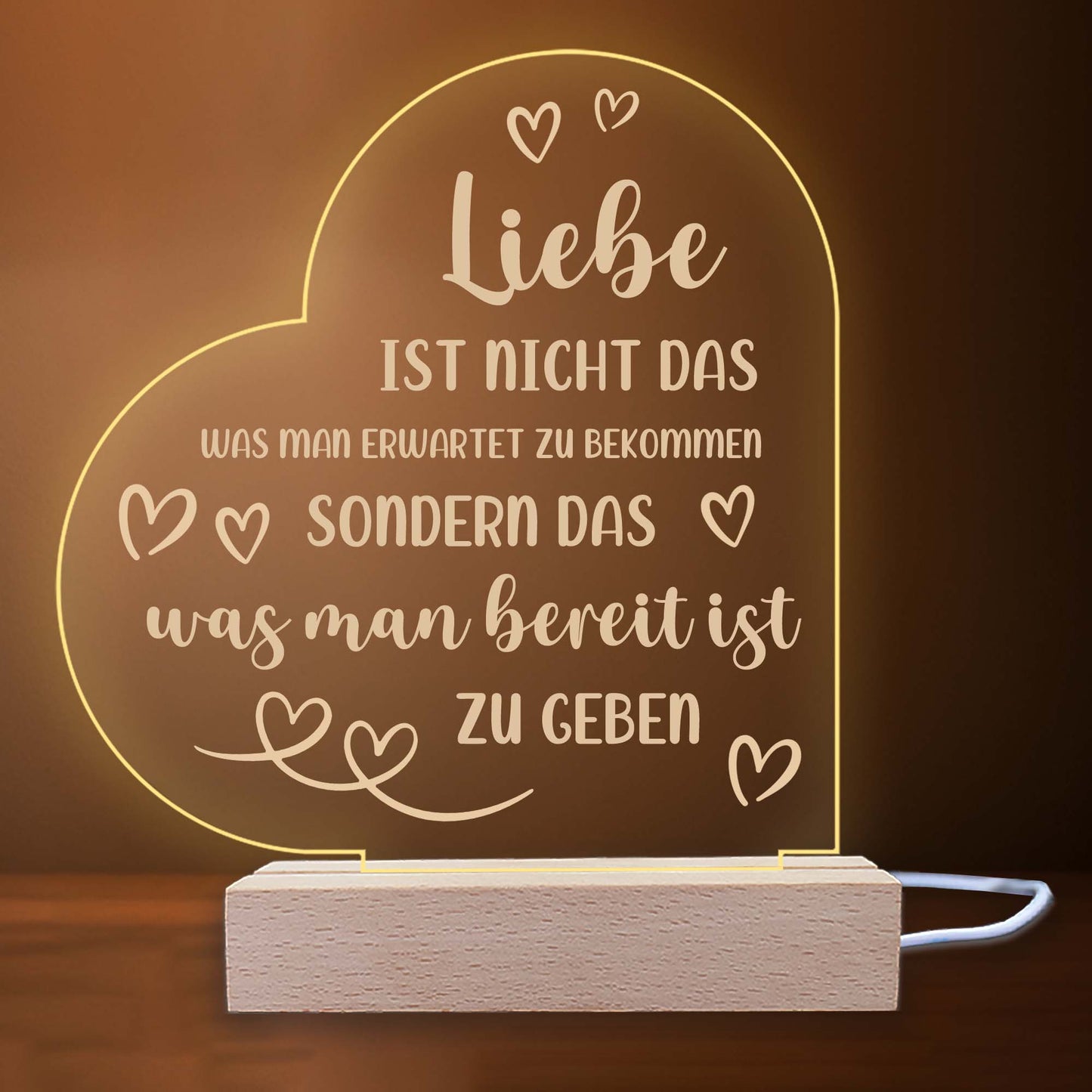 INDIGOS UG - Nachttischlampe - Herz links - Spruch 1 -  Valentinstag - Herz mit Spruch - Nachtlicht - 3D-LED-Lampe - Weihnachten, Geburtstag - Geschenk für Freund, Freundin, Familie - Liebe
