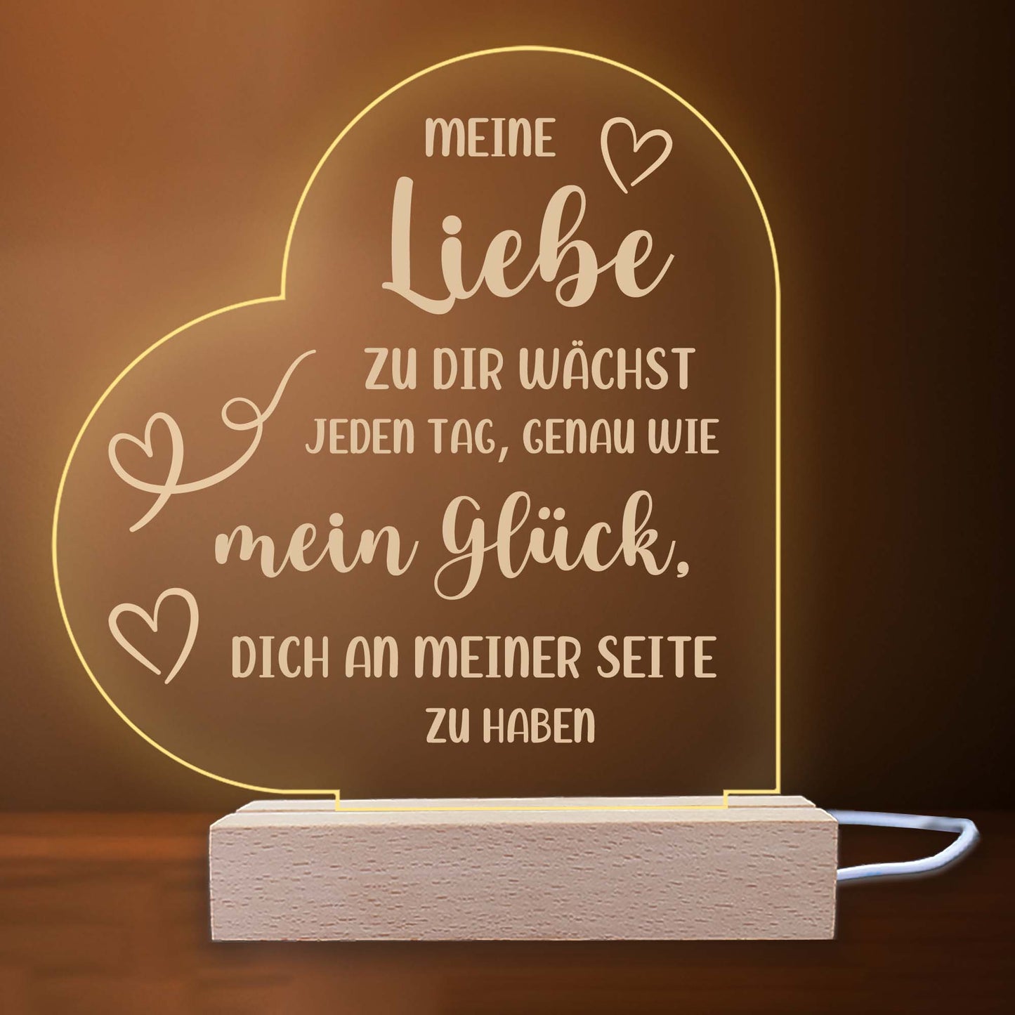 INDIGOS UG - Nachttischlampe - Herz links - Spruch 1 -  Valentinstag - Herz mit Spruch - Nachtlicht - 3D-LED-Lampe - Weihnachten, Geburtstag - Geschenk für Freund, Freundin, Familie - Liebe