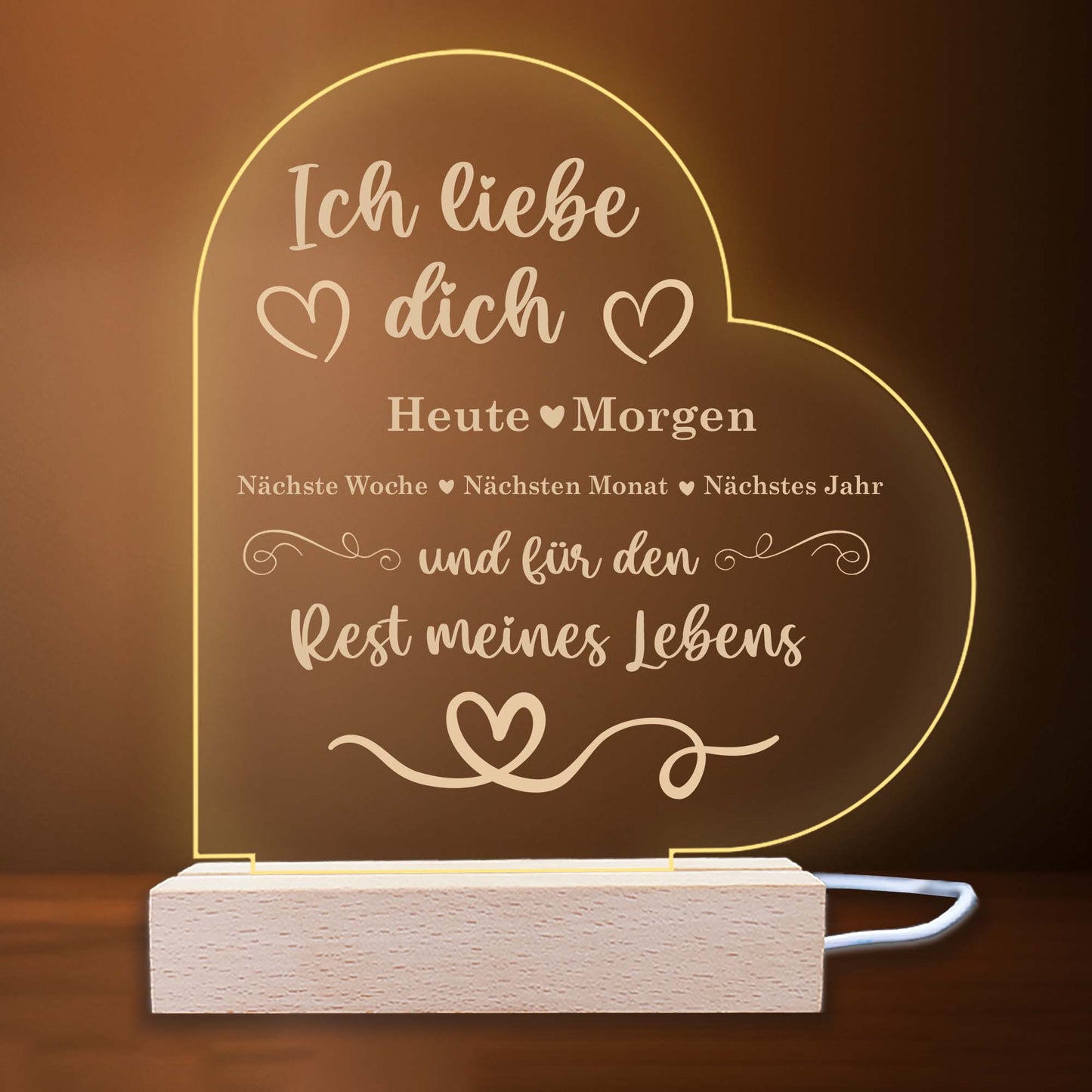 INDIGOS UG - Nachttischlampe - Herz links - Spruch 1 -  Valentinstag - Herz mit Spruch - Nachtlicht - 3D-LED-Lampe - Weihnachten, Geburtstag - Geschenk für Freund, Freundin, Familie - Liebe
