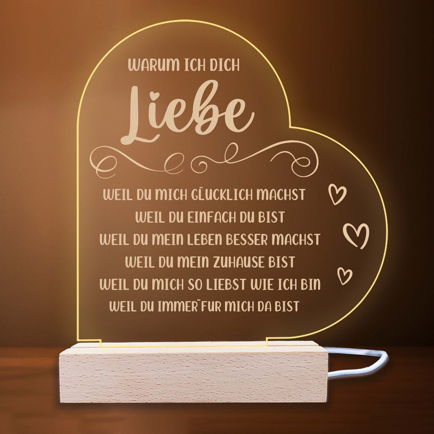 INDIGOS UG - Nachttischlampe - Herz links - Spruch 1 -  Valentinstag - Herz mit Spruch - Nachtlicht - 3D-LED-Lampe - Weihnachten, Geburtstag - Geschenk für Freund, Freundin, Familie - Liebe